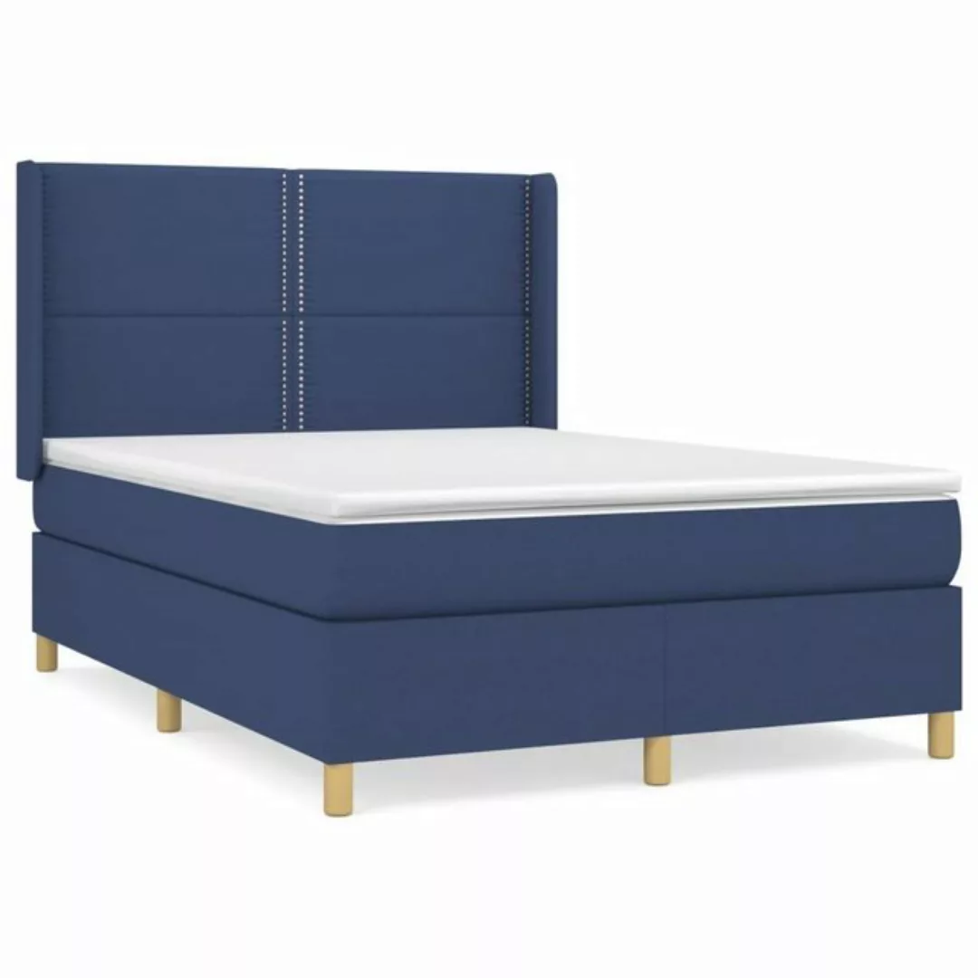 vidaXL Bettgestell Boxspringbett mit Matratze Blau 140x200 cm Stoff Bett Be günstig online kaufen