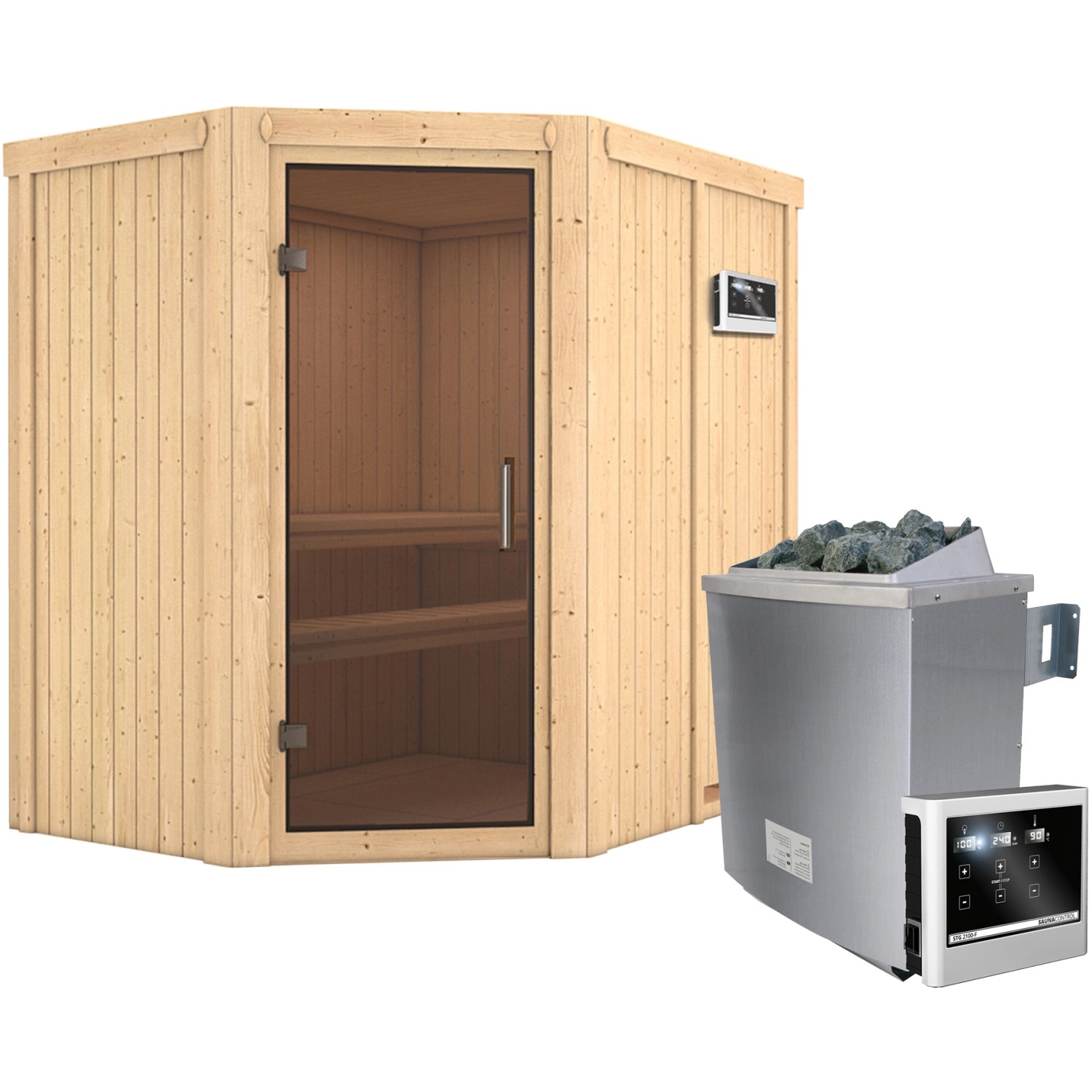 Karibu Sauna-Set Cleo inkl. Ofen 9 kW mit ext. Steuerung günstig online kaufen