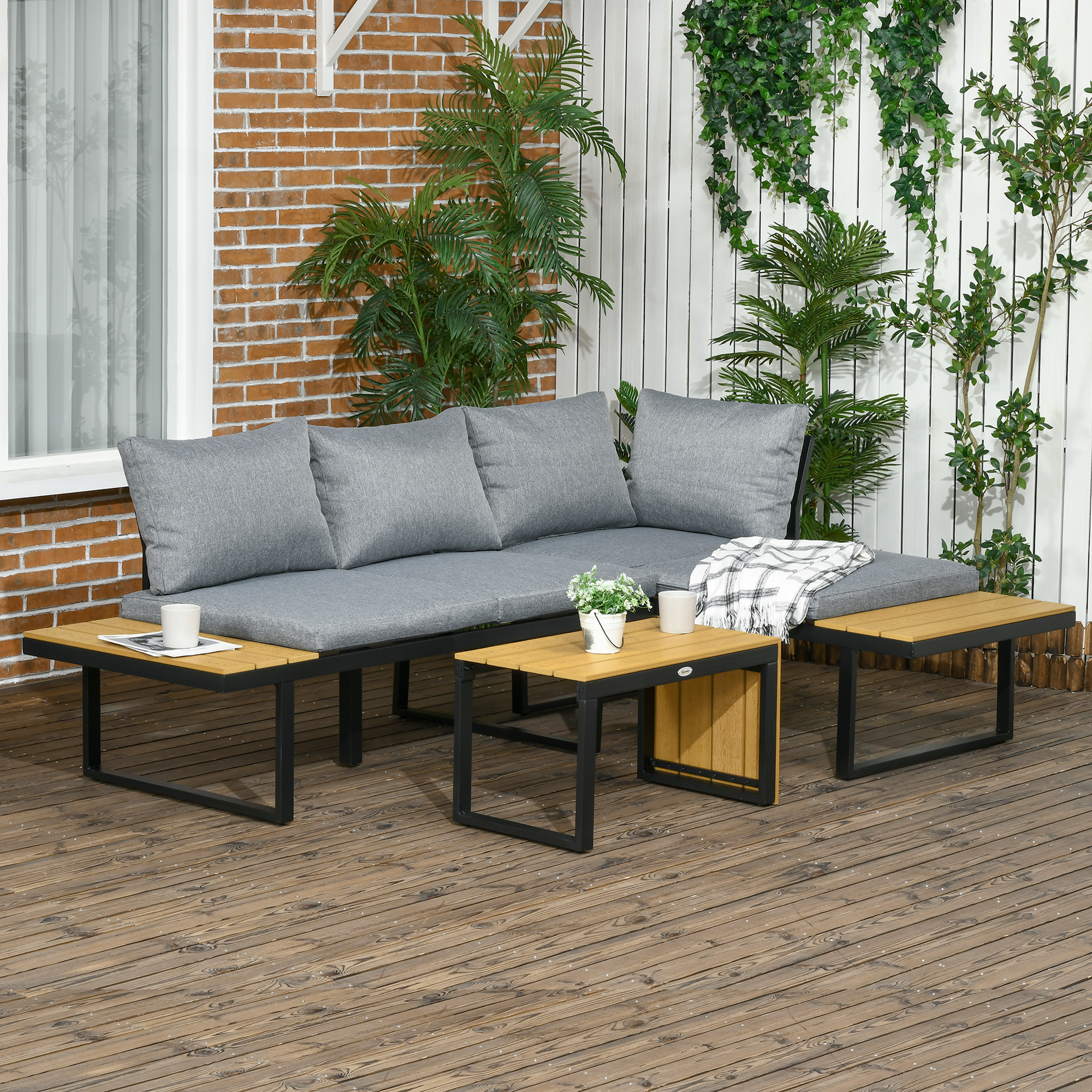 Outsunny Gartensitzgruppe hellgrau Aluminium B/H/L: ca. 78x72x150 cm günstig online kaufen