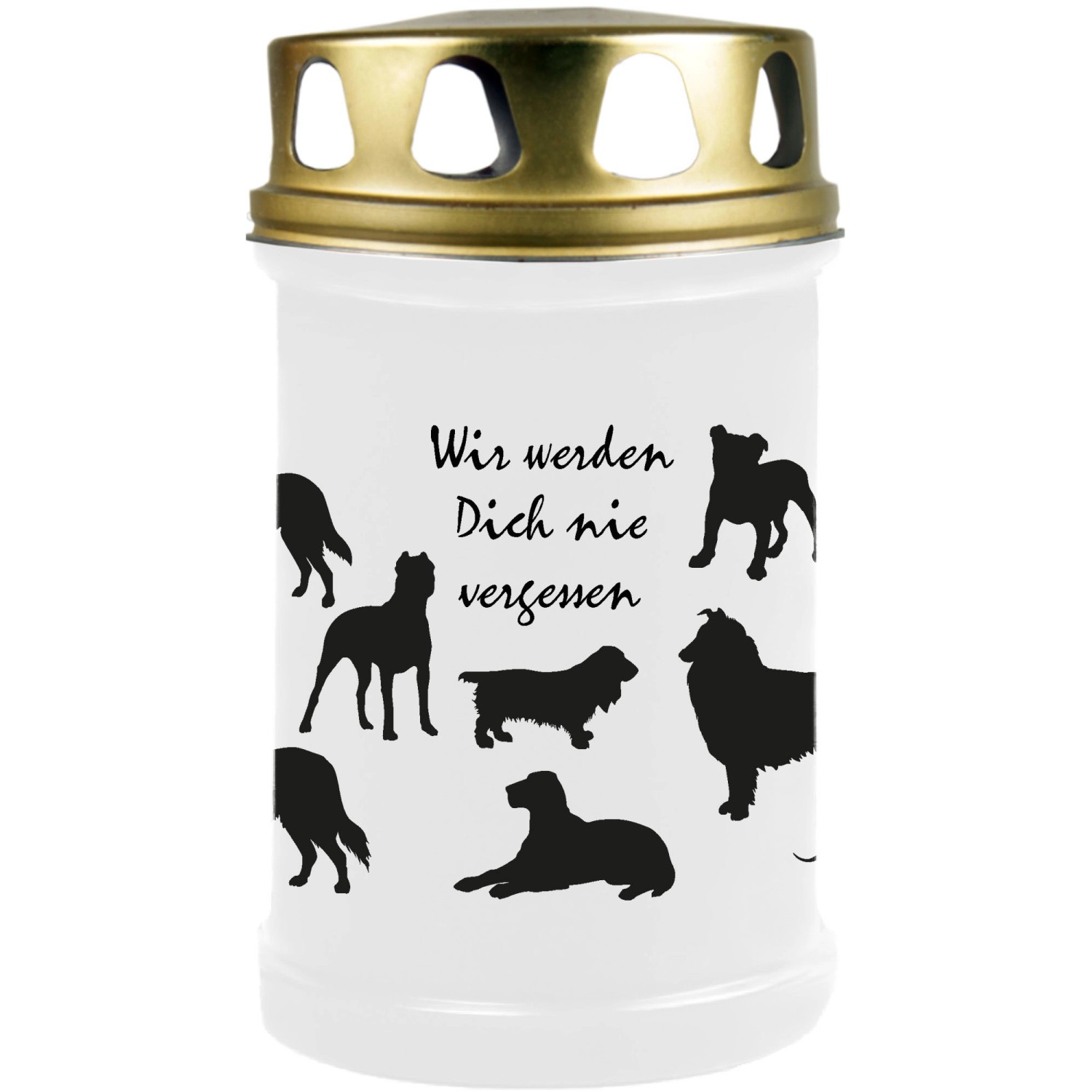 HS Candle Grabkerze Weiß 48h Deckel Gold Hunde günstig online kaufen