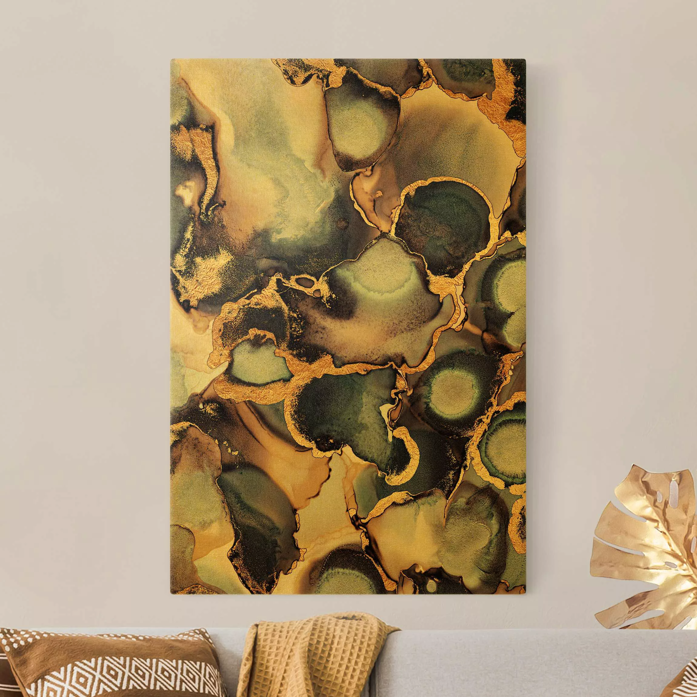 Leinwandbild Gold Marmor Aquarell mit Gold günstig online kaufen