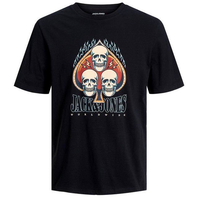 Jack & Jones Rundhalsshirt Große Größen Herren T-Shirt schwarz Totenkopfpri günstig online kaufen