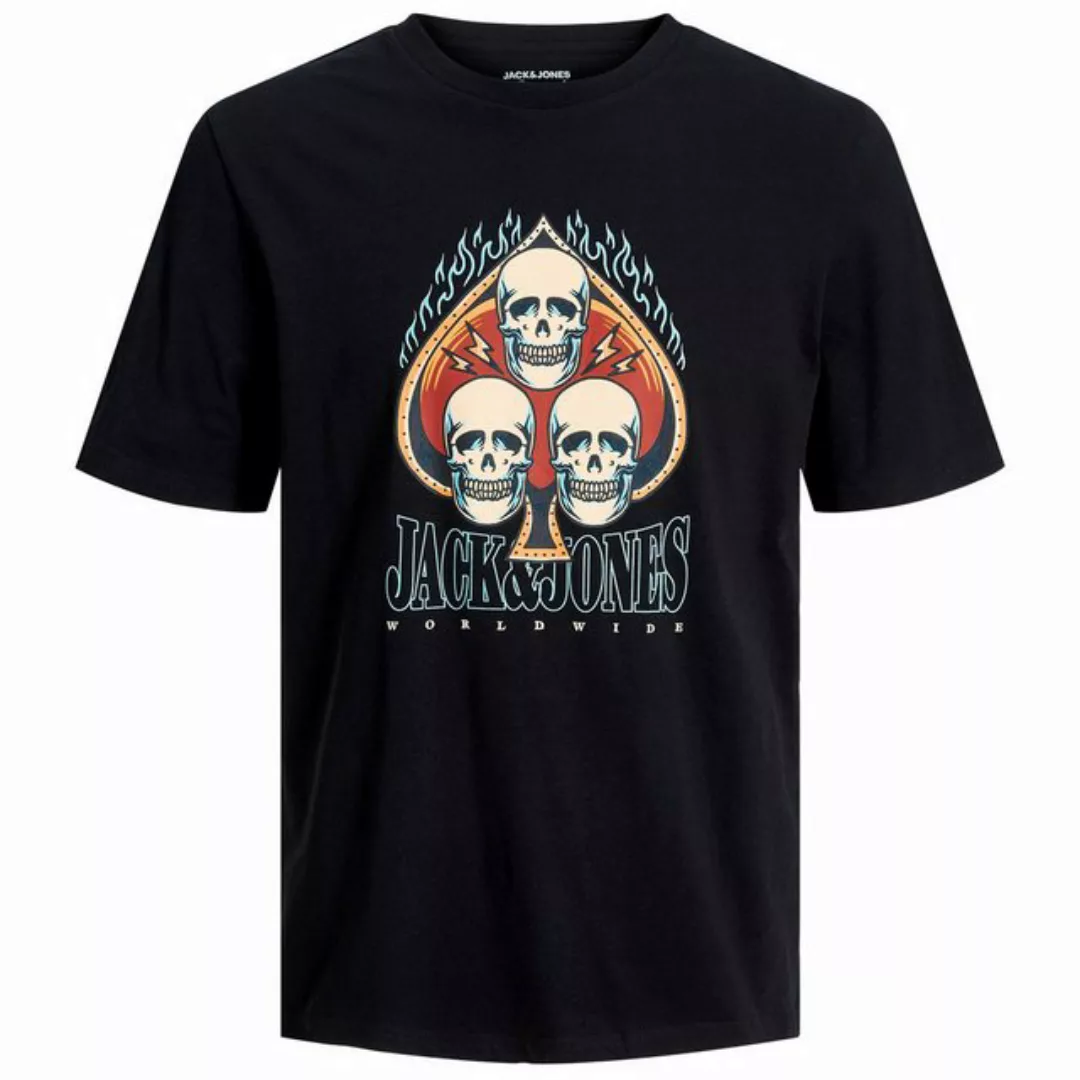 Jack & Jones Rundhalsshirt Große Größen Herren T-Shirt schwarz Totenkopfpri günstig online kaufen