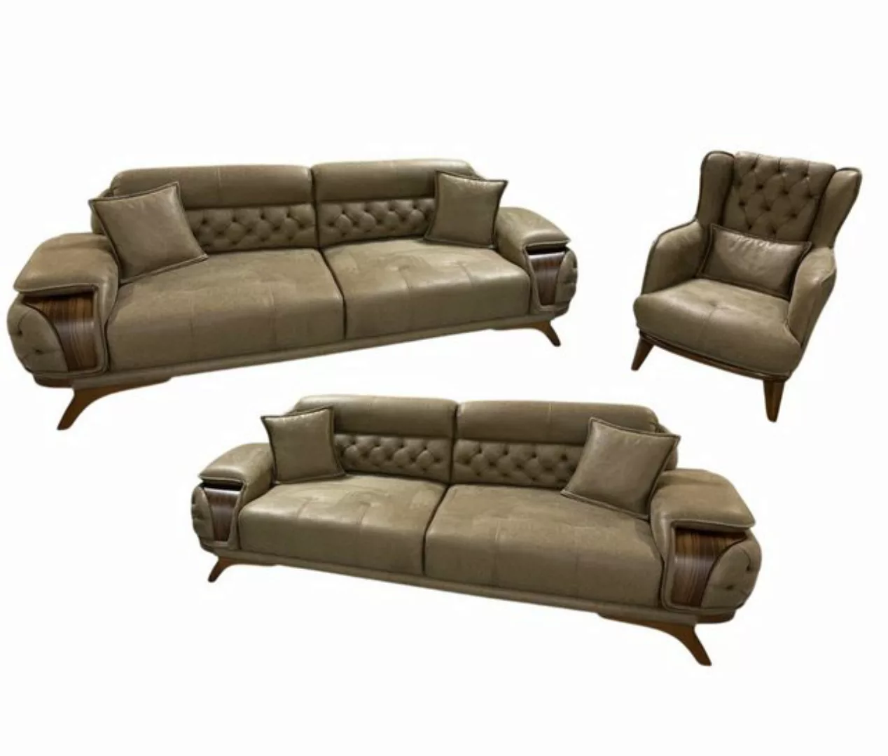 JVmoebel Sofa Modernes Sofa Set 3+3+1 Braun Stilvolle Eleganz für Wohnzimme günstig online kaufen