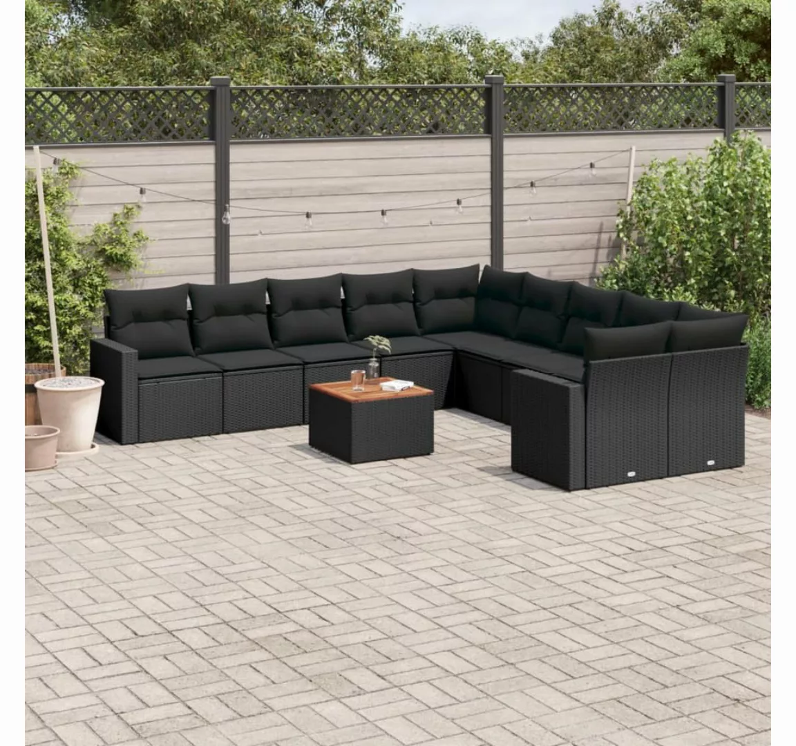 vidaXL Loungesofa 11-tlg. Garten-Sofagarnitur mit Kissen Schwarz Poly Ratta günstig online kaufen