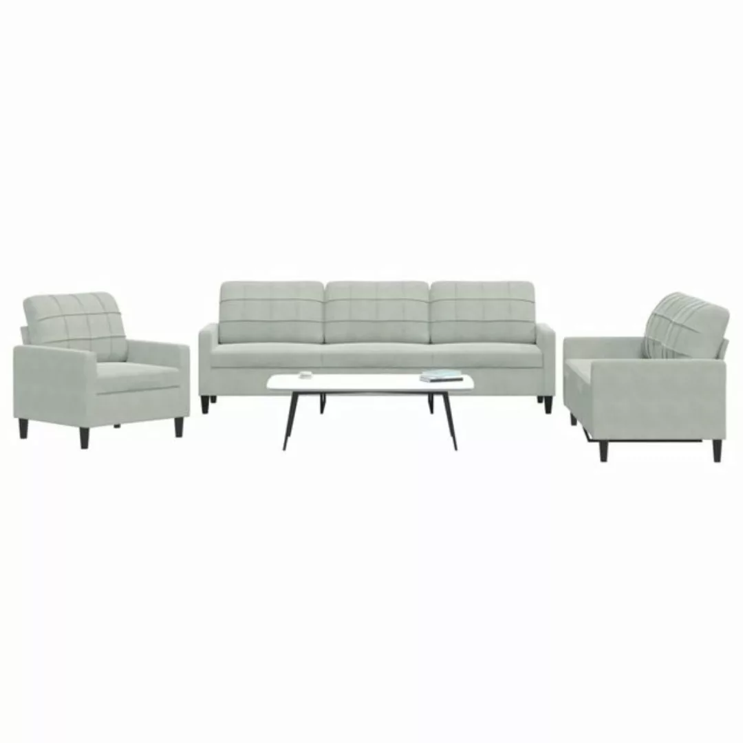 vidaXL Sofa 3-tlg. Sofagarnitur mit Kissen Hellgrau Samt günstig online kaufen