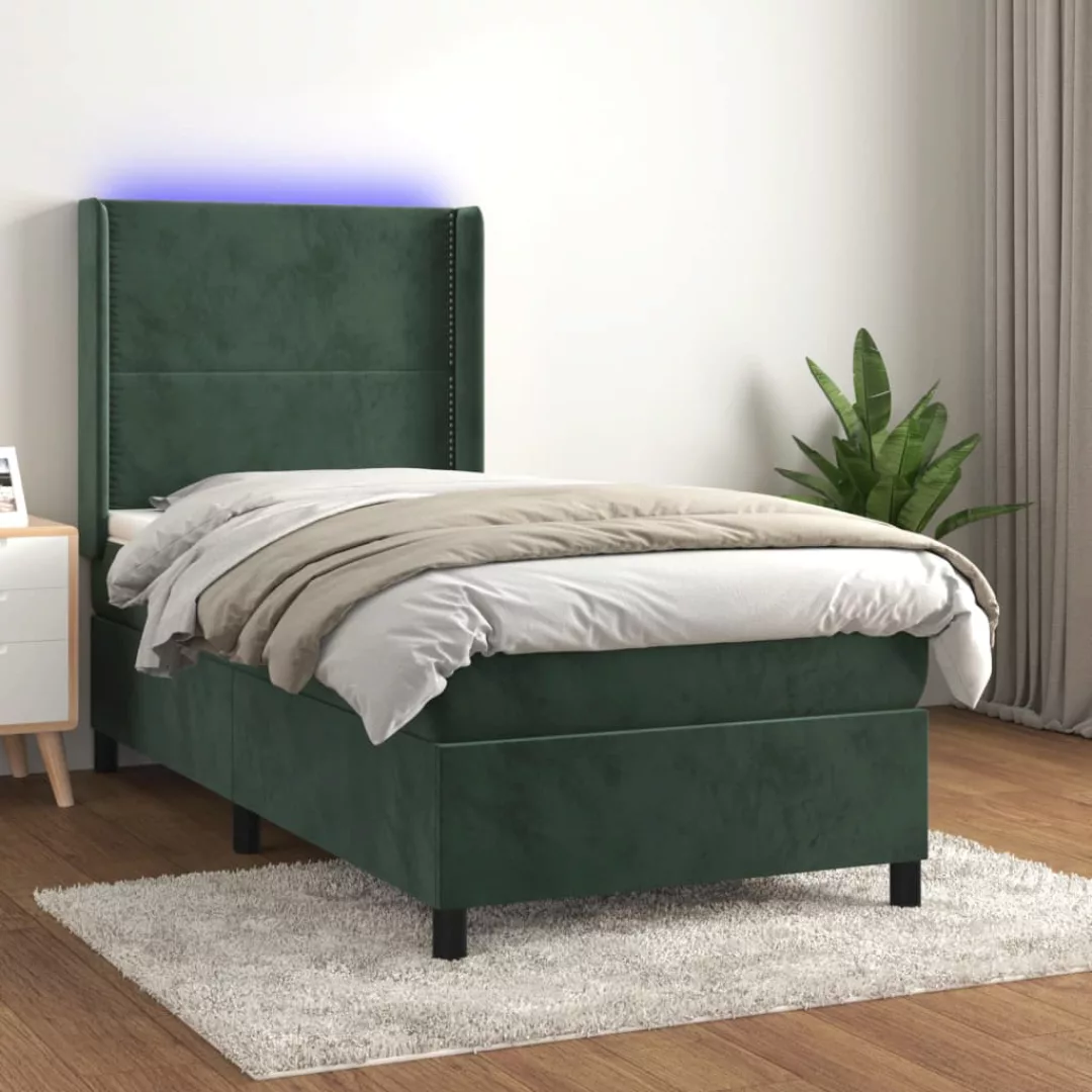 vidaXL Boxspringbett Boxspringbett mit Matratze LED Dunkelgrün 100x200 cm S günstig online kaufen