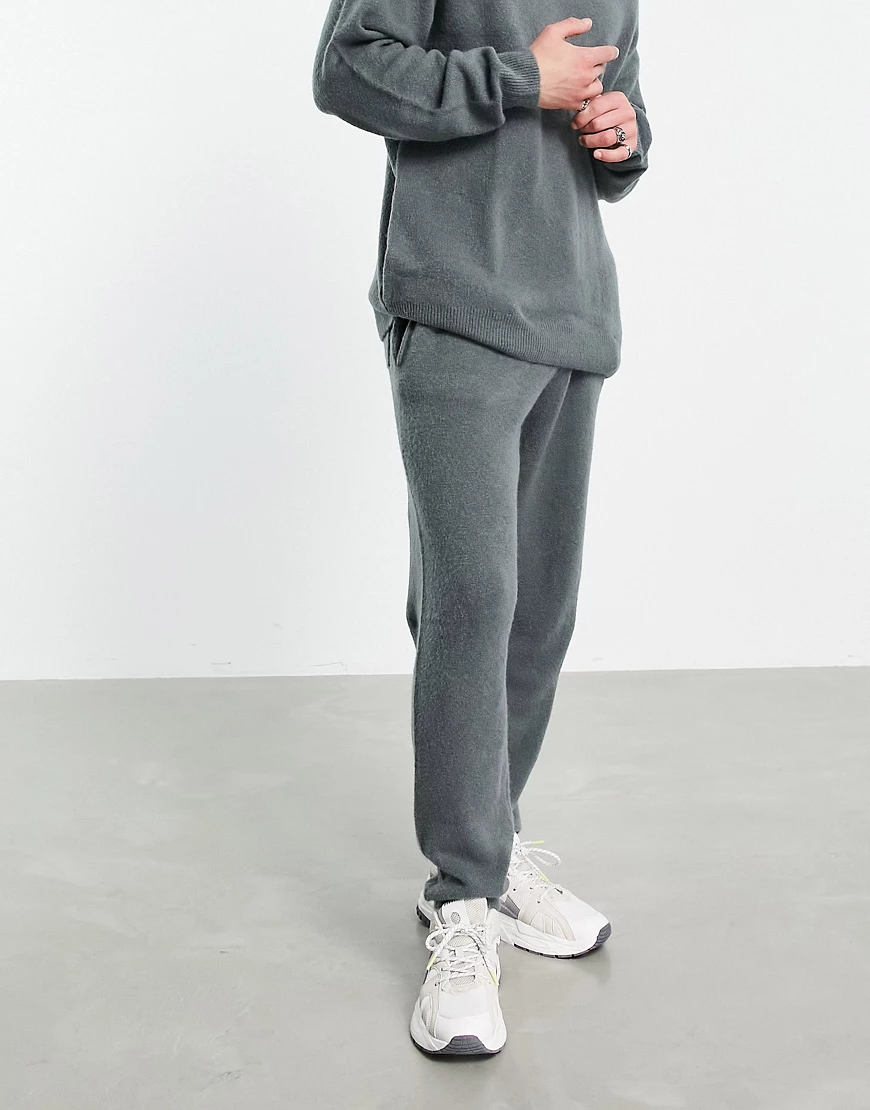 Topman – Oversize-Jogginghose aus Strick in Anthrazit-Grün günstig online kaufen