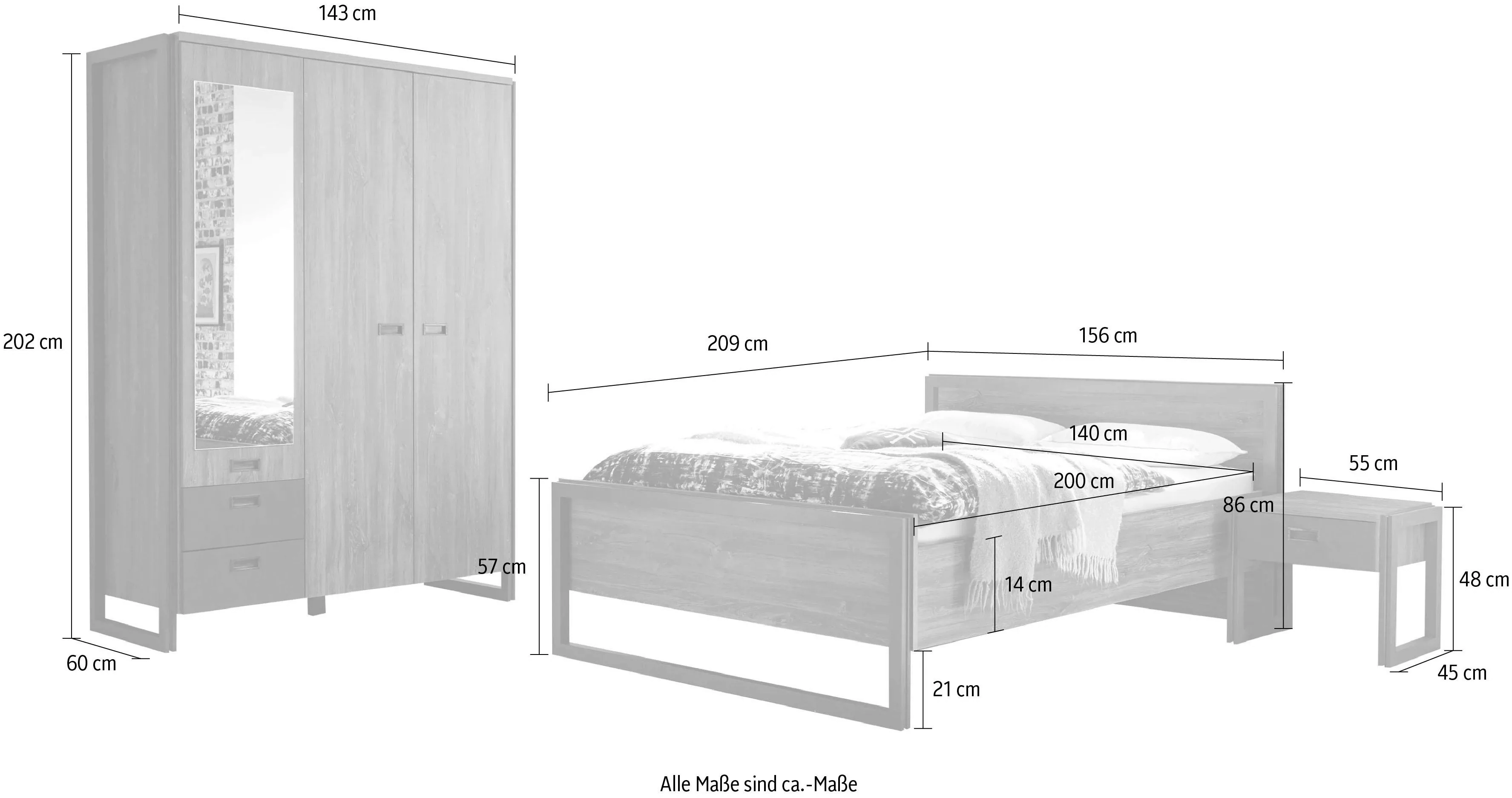 Home affaire Schlafzimmer-Set "Detroit", (Set, 4 tlg.) günstig online kaufen