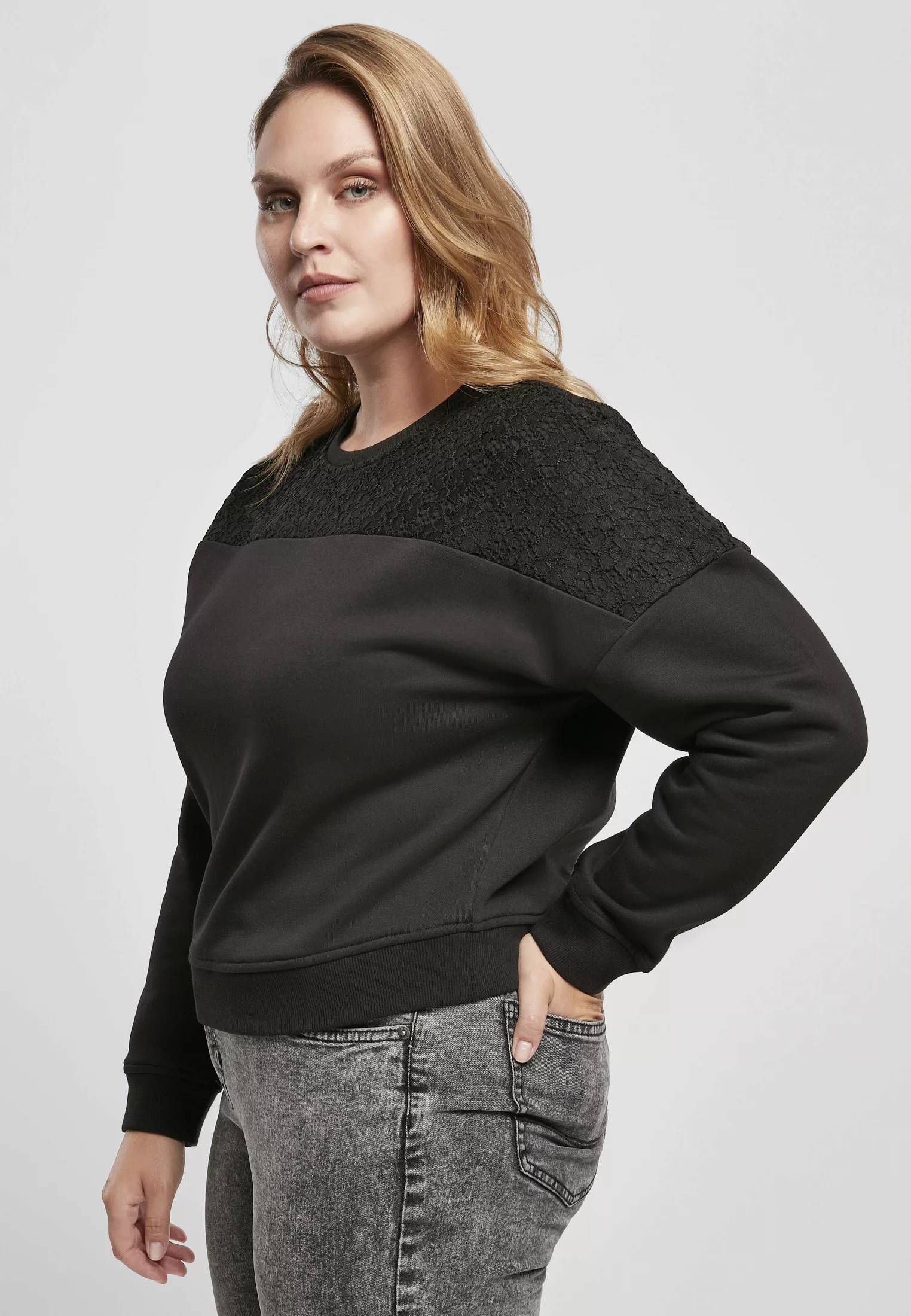 URBAN CLASSICS Sweater "Urban Classics Damen Ladies Short Oversized Lace In günstig online kaufen