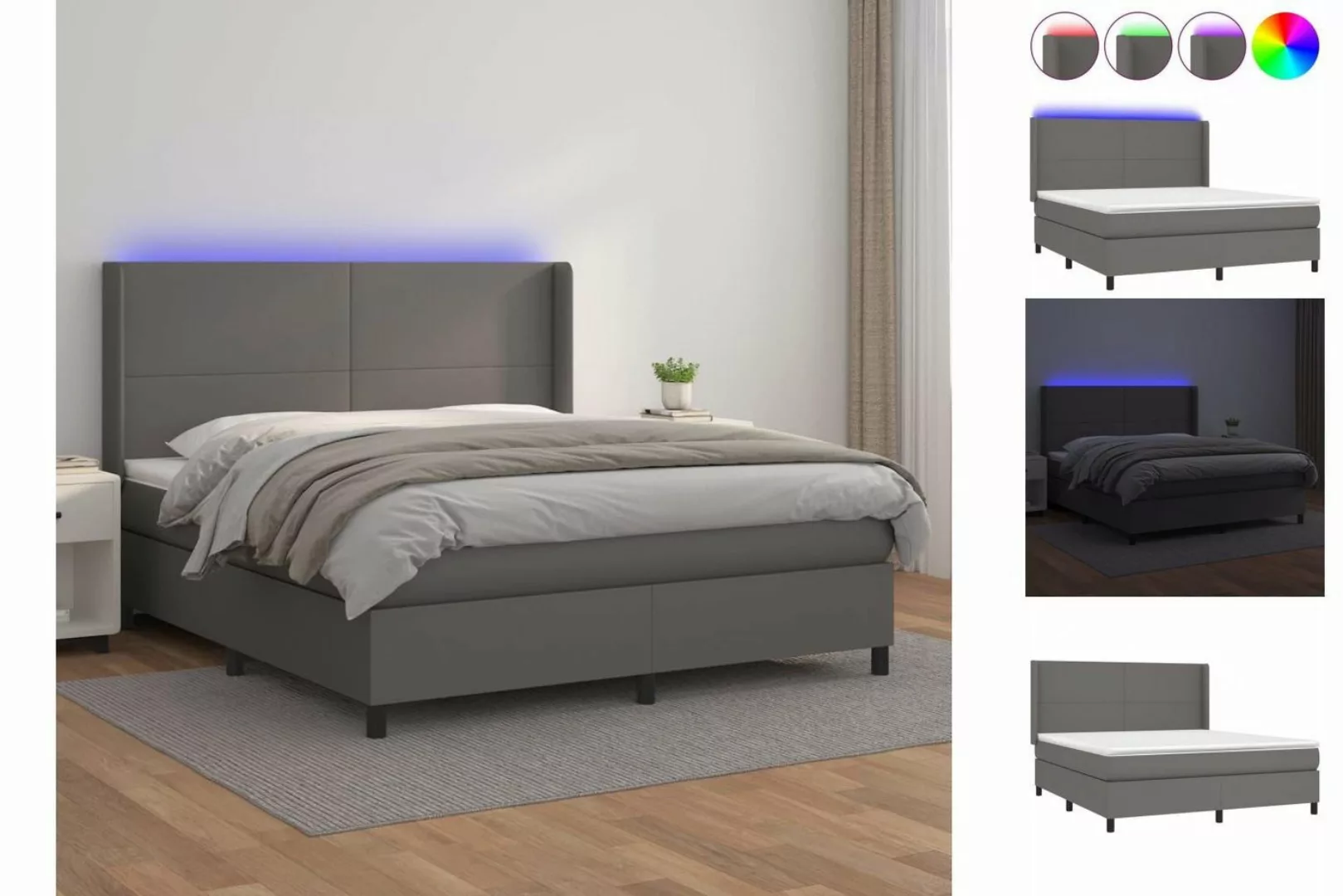 vidaXL Bettgestell Boxspringbett mit Matratze LED Grau 160x200 cm Kunstlede günstig online kaufen