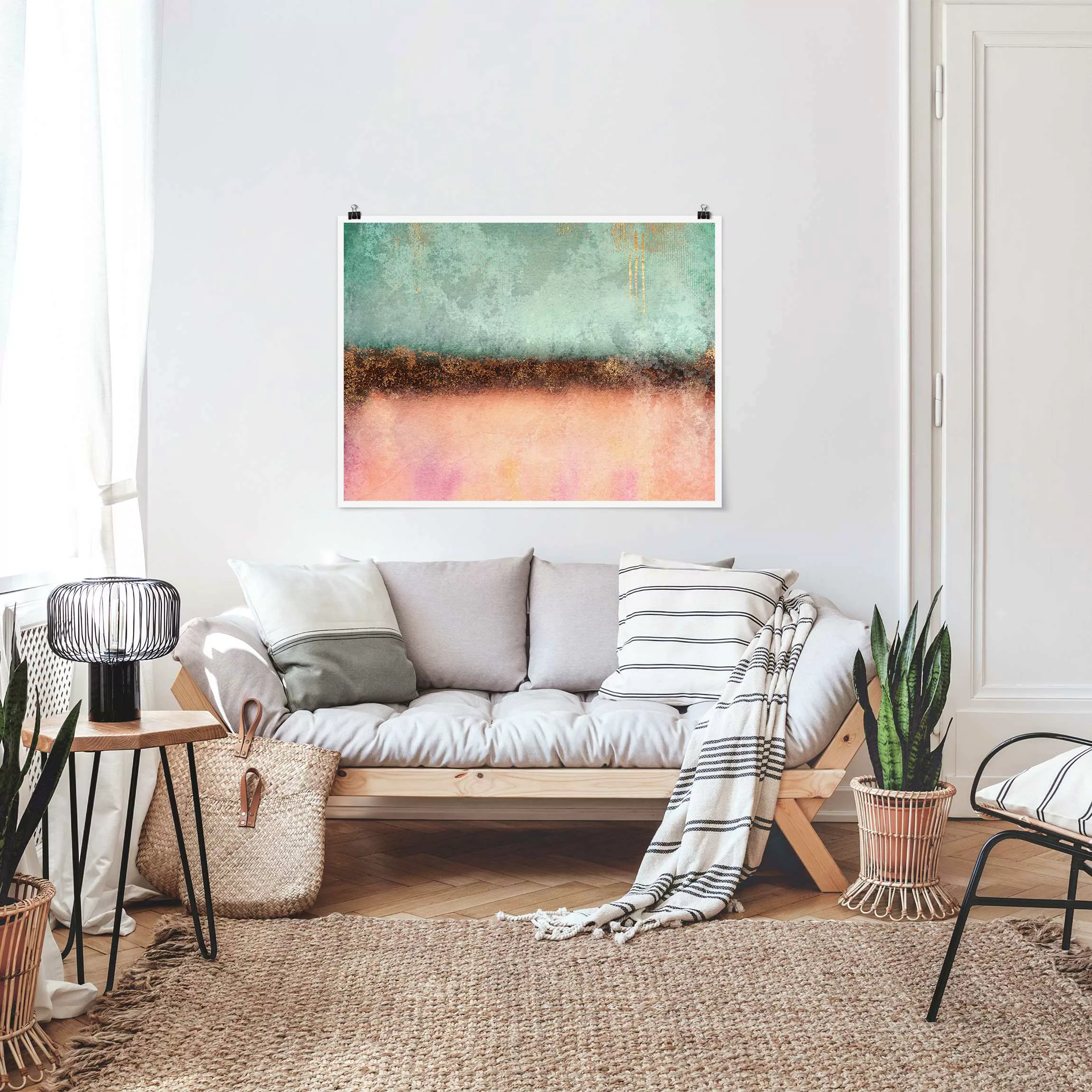 Poster Pastell Sommer mit Gold günstig online kaufen