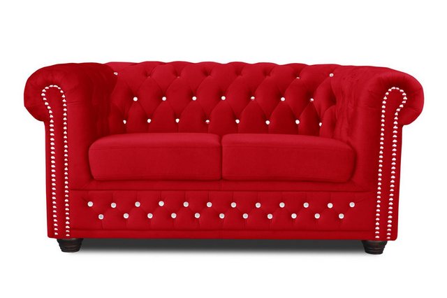 Xlmoebel Sofa Zweier-Sitzer Stoffsofa Chesterfield Polsterung in Rot, Herge günstig online kaufen