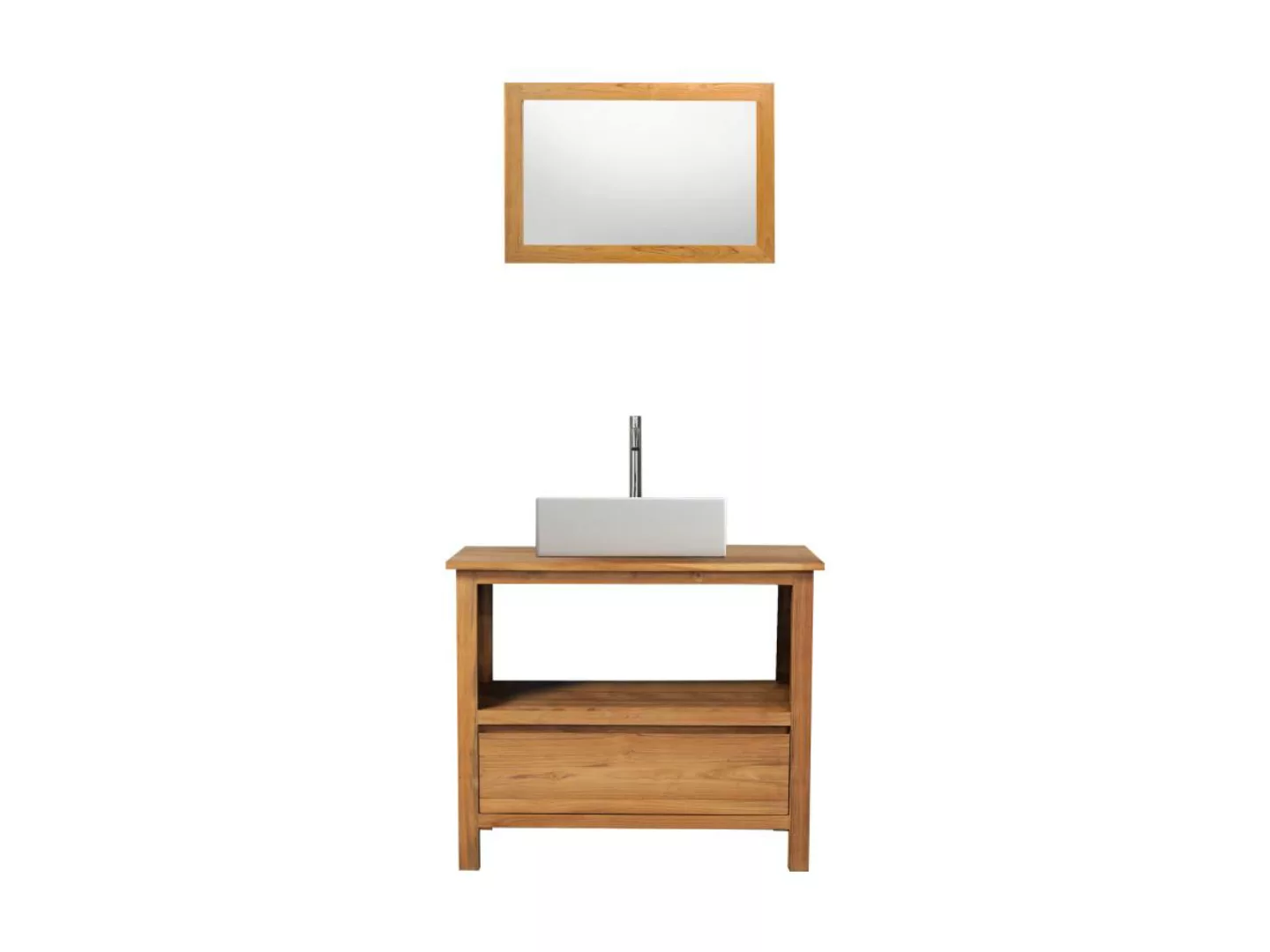 Badmöbel mit Einzelwaschbecken + Spîegel - Teakholz - 90 cm - KETAPANG günstig online kaufen