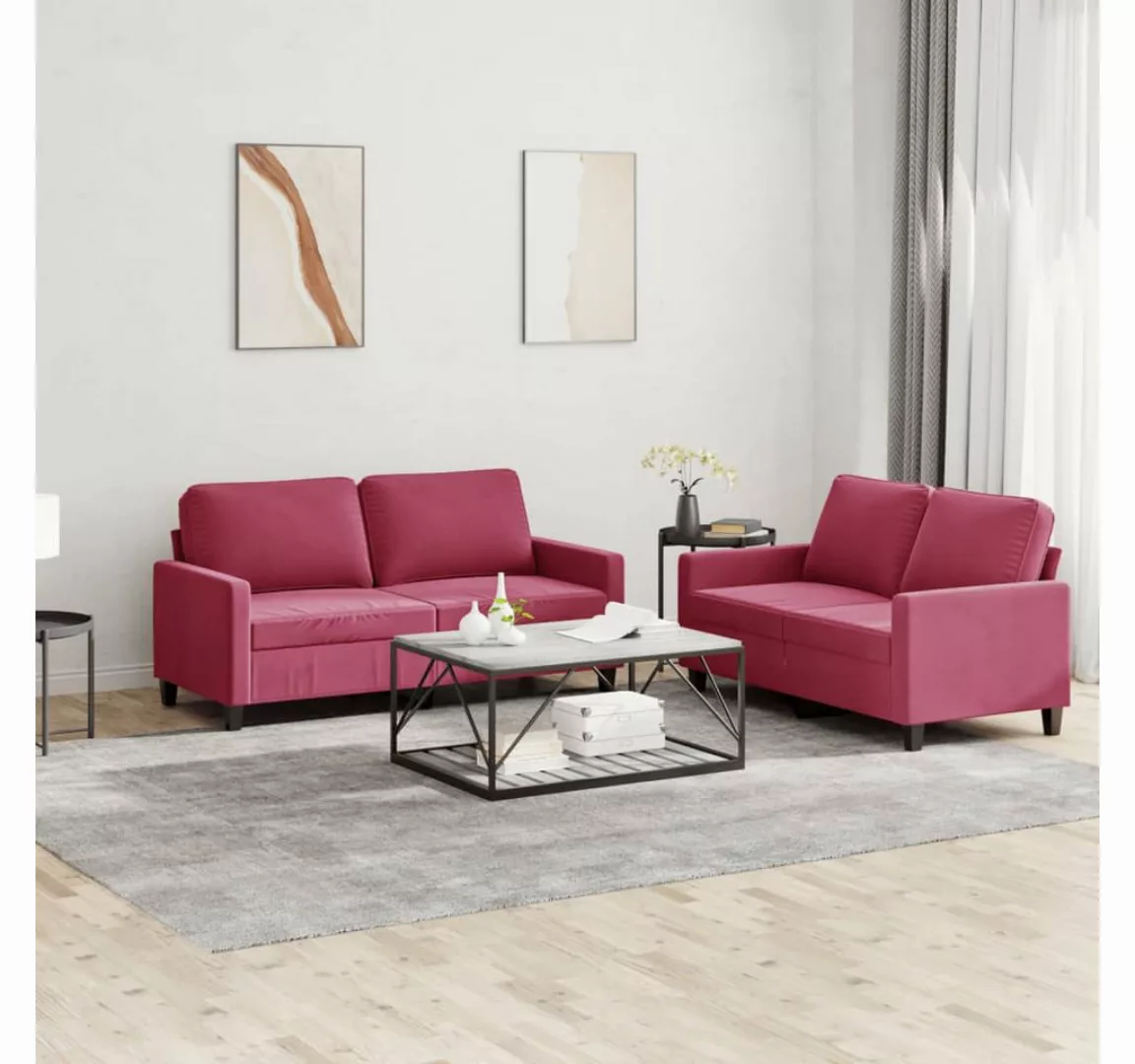 vidaXL Sofa Sofagarnitur Set mit Kissen Samt, 2-tlg., Rot günstig online kaufen