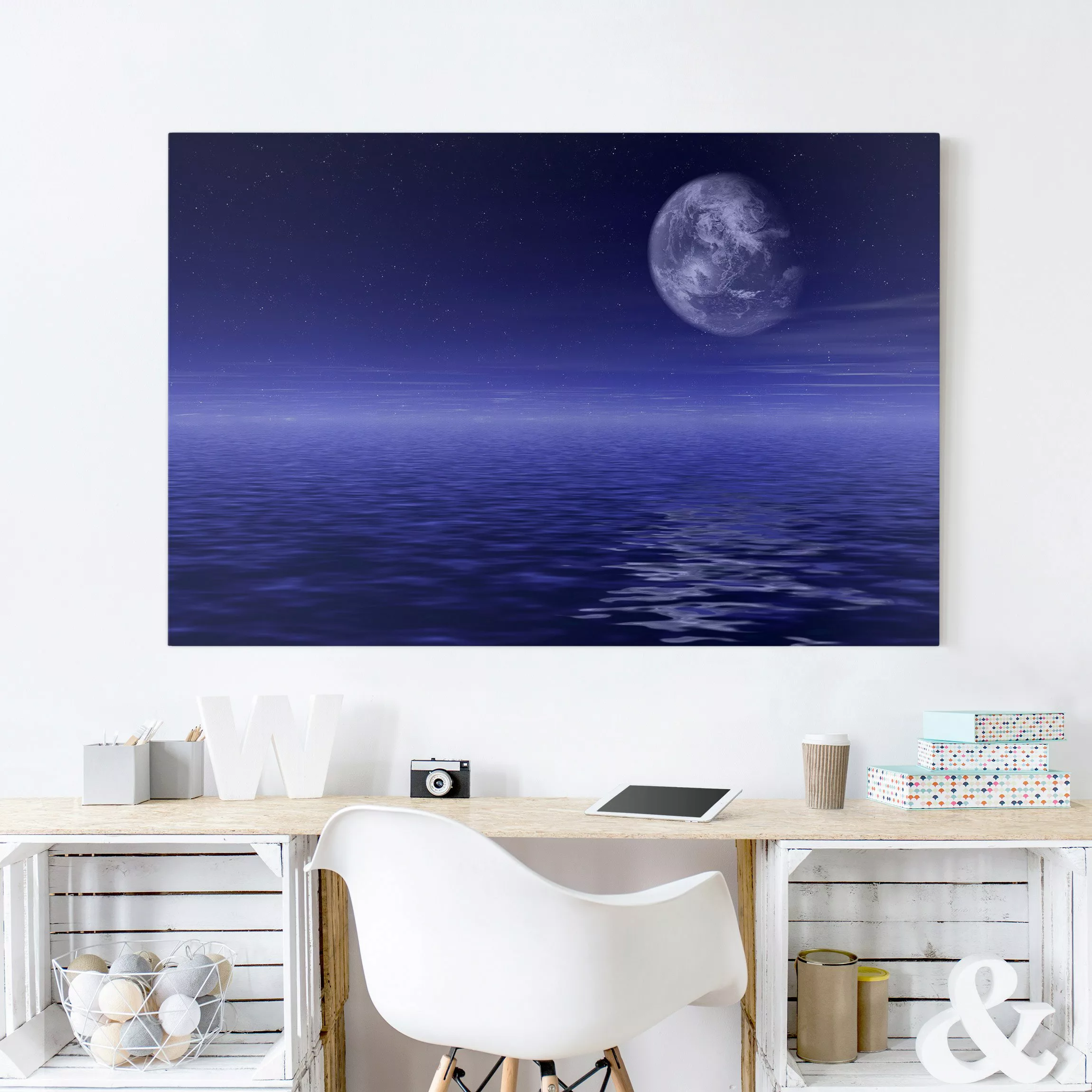 Leinwandbild Strand - Querformat Moon and Ocean günstig online kaufen