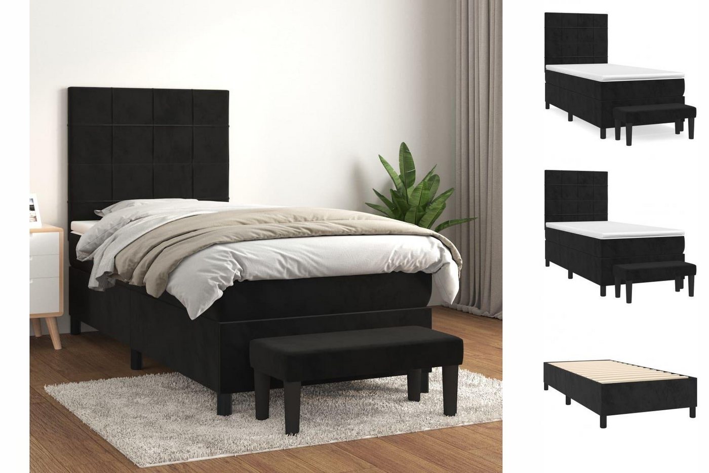 vidaXL Bettgestell Boxspringbett mit Matratze Schwarz 80x200 cm Samt Bett B günstig online kaufen