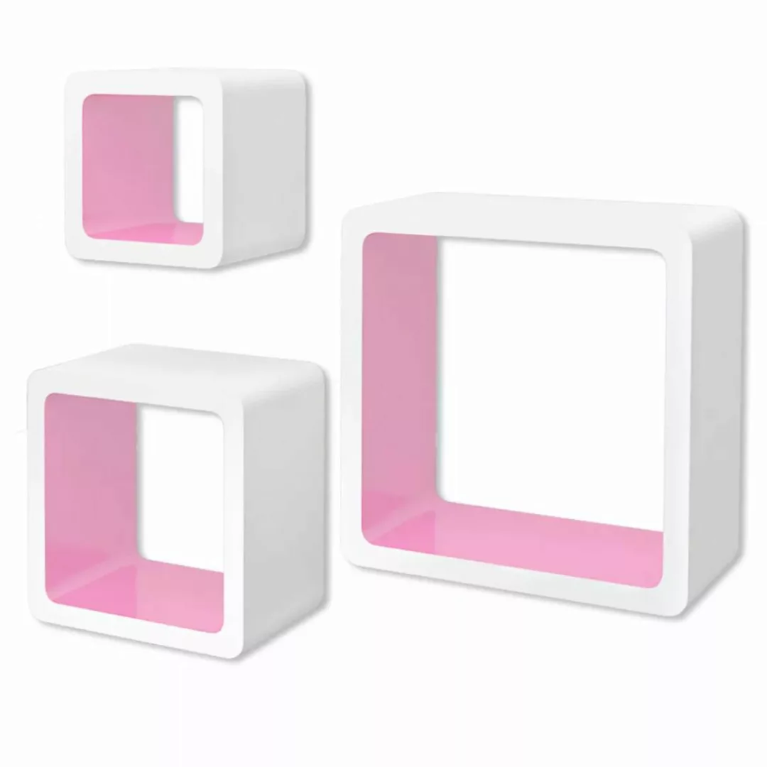 3er Set Mdf Wandregal Hängeregal Cube Regal Für Bücher/dvd, Weiß-rosa günstig online kaufen