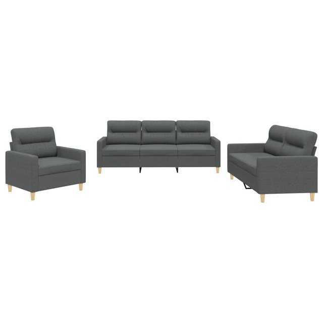 vidaXL Sofa Sofagarnitur Set mit Kissen Stoff, 3-tlg., Dunkelgrau günstig online kaufen