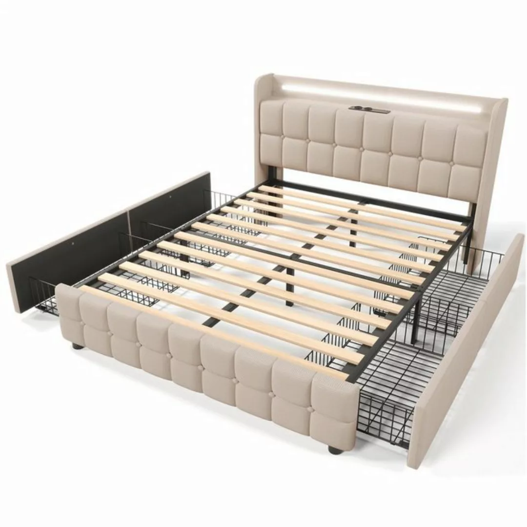 AUFUN Polsterbett Doppelbett Bettkasten mit USB, mit lattenrost für Schlafz günstig online kaufen