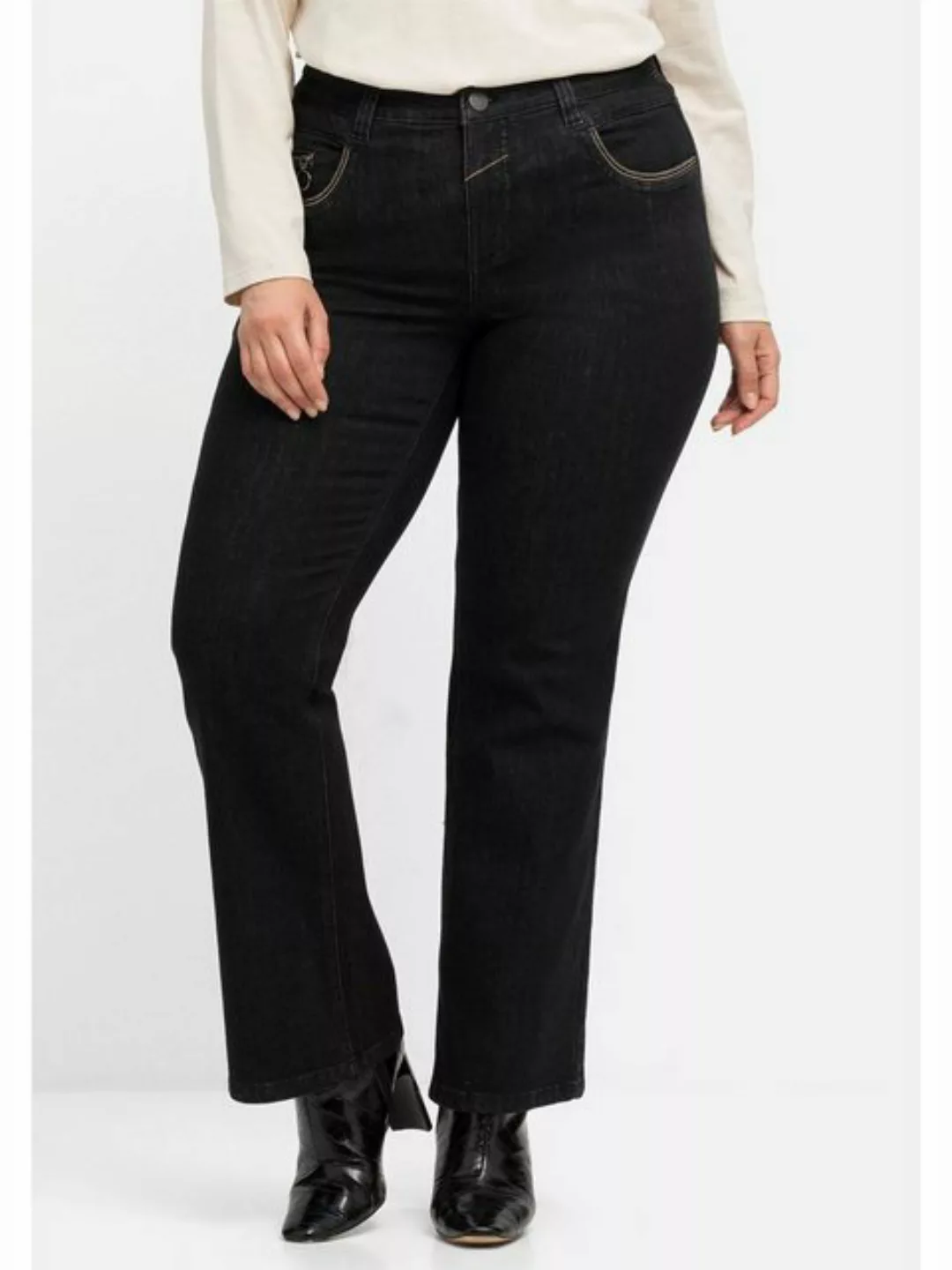 Sheego Bootcut-Jeans Große Größen mit Kontrast-Stickerei, extralang günstig online kaufen