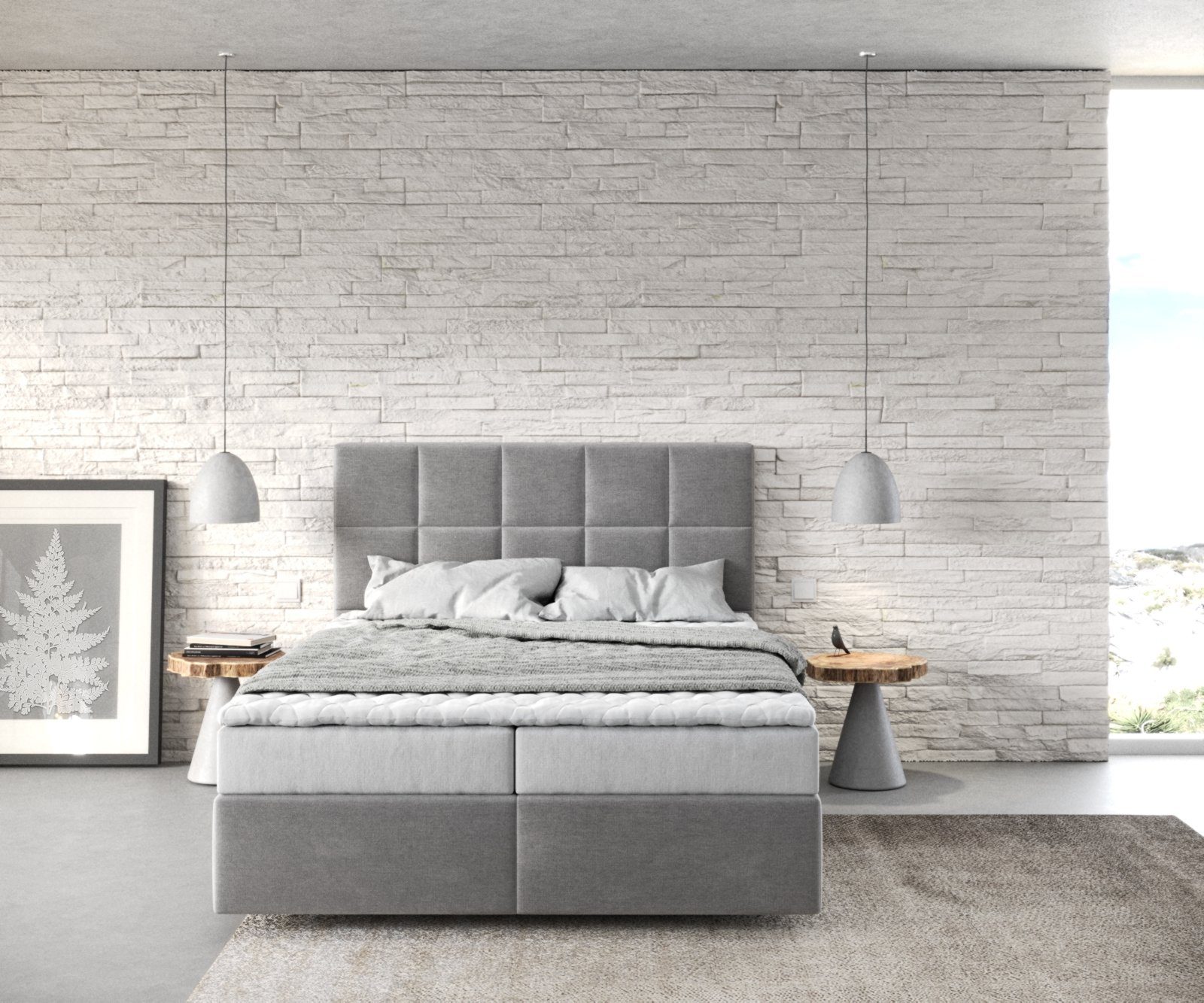 DELIFE Boxspringbett Dream-Fine, Mikrofaser Grau 140x200 günstig online kaufen