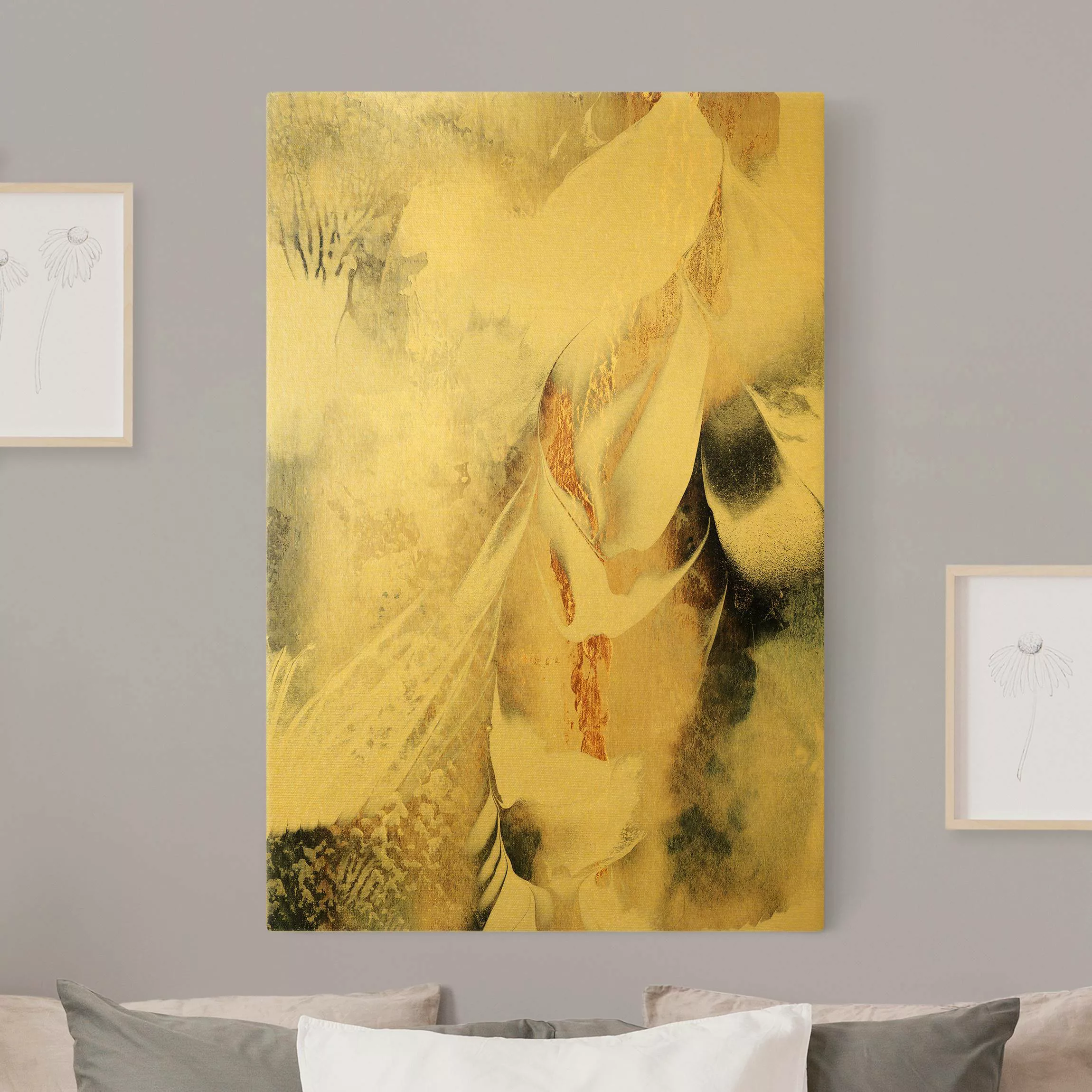 Leinwandbild Gold Goldene abstrakte Wintermalerei günstig online kaufen