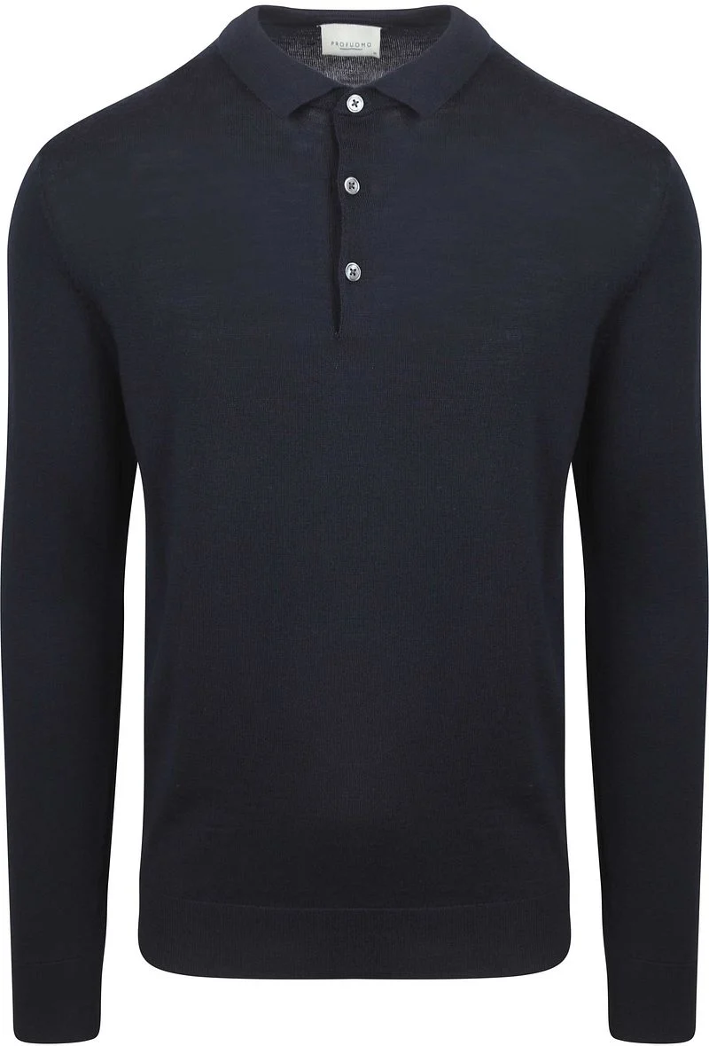 Profuomo Longsleeve Poloshirt Merinowolle Navy - Größe M günstig online kaufen