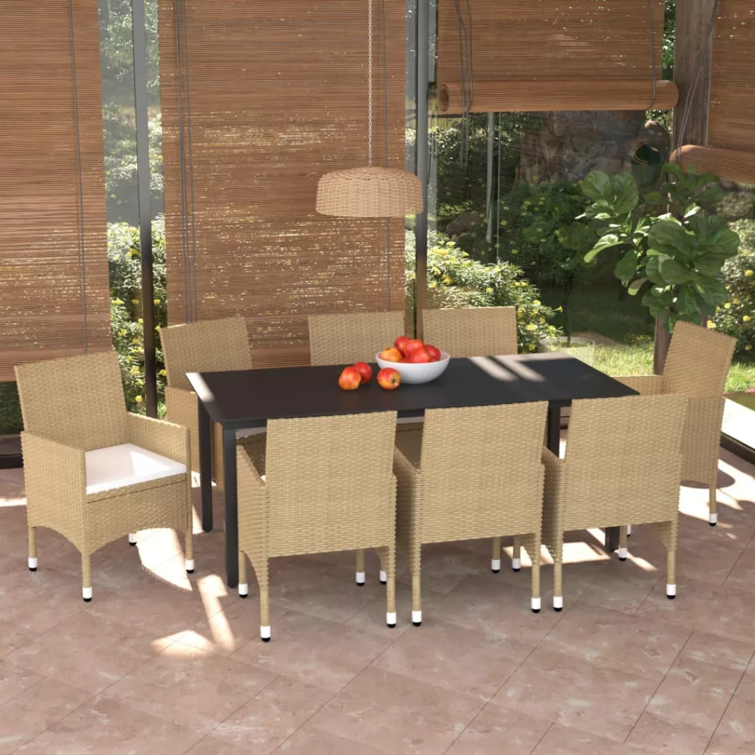 9-tlg. Garten-essgruppe Mit Kissen Poly Rattan Beige günstig online kaufen