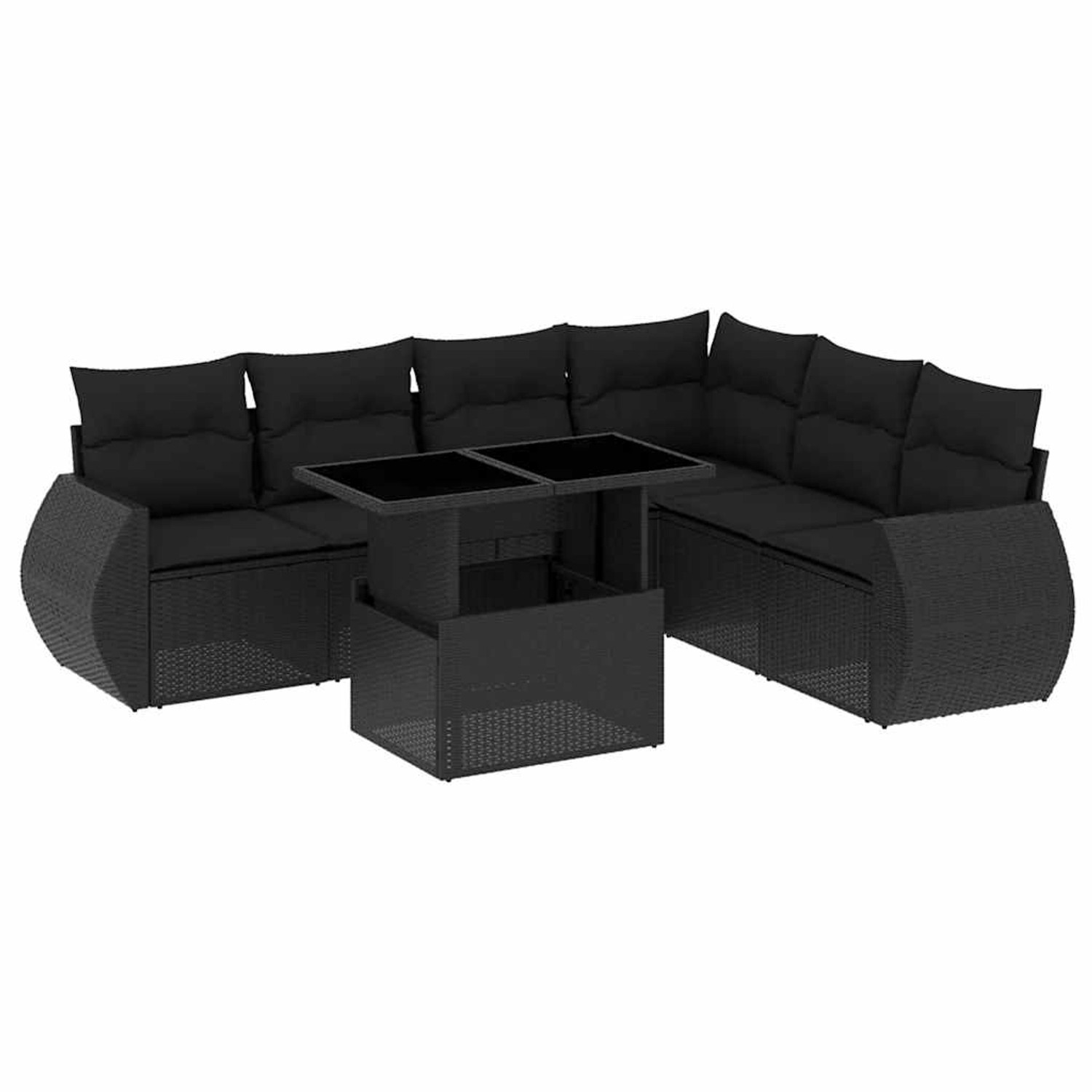 vidaXL 7-Tlg Garten-Sofagarnitur mit Kissen Schwarz Poly Rattan 3268555 günstig online kaufen