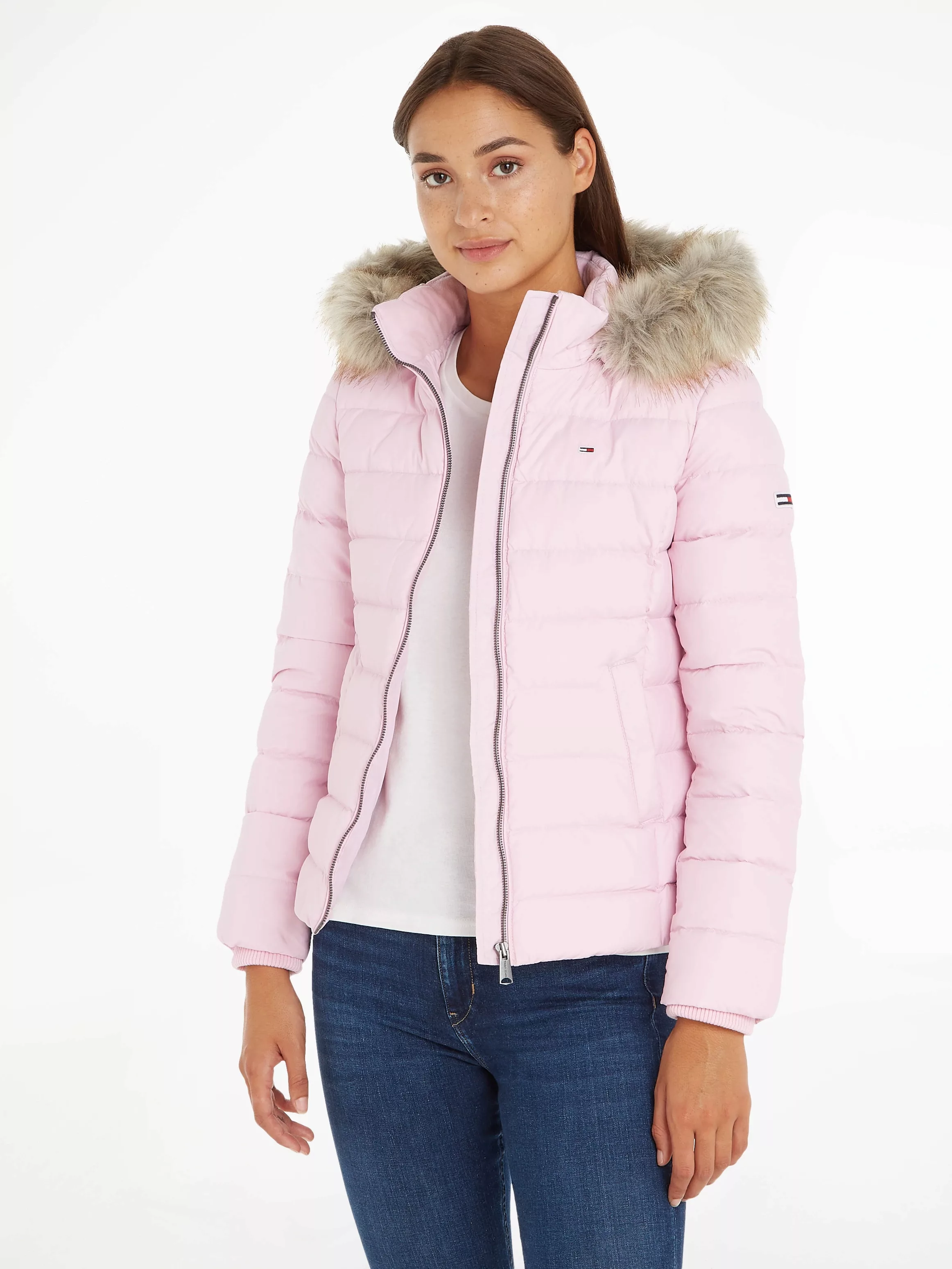 Tommy Jeans Daunenjacke BASIC HOODED DOWN JACKET mit Fellimitat an der Kapu günstig online kaufen