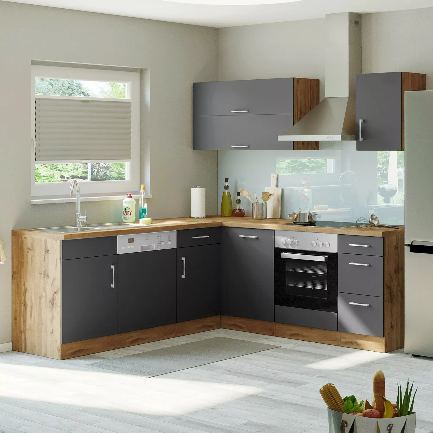 Held Möbel Küchenzeile Sorrento 210 cm Wotaneiche-Grafit ohne E-Geräte Wink günstig online kaufen