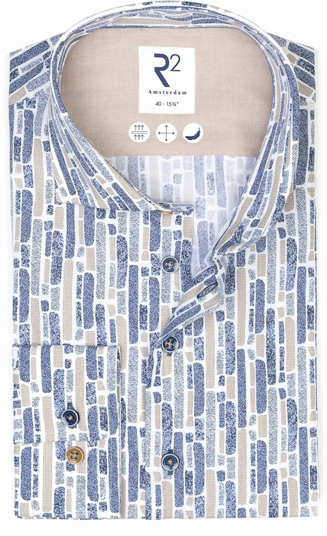 R2 Hemd Poplin Druck Blau - Größe 38 günstig online kaufen