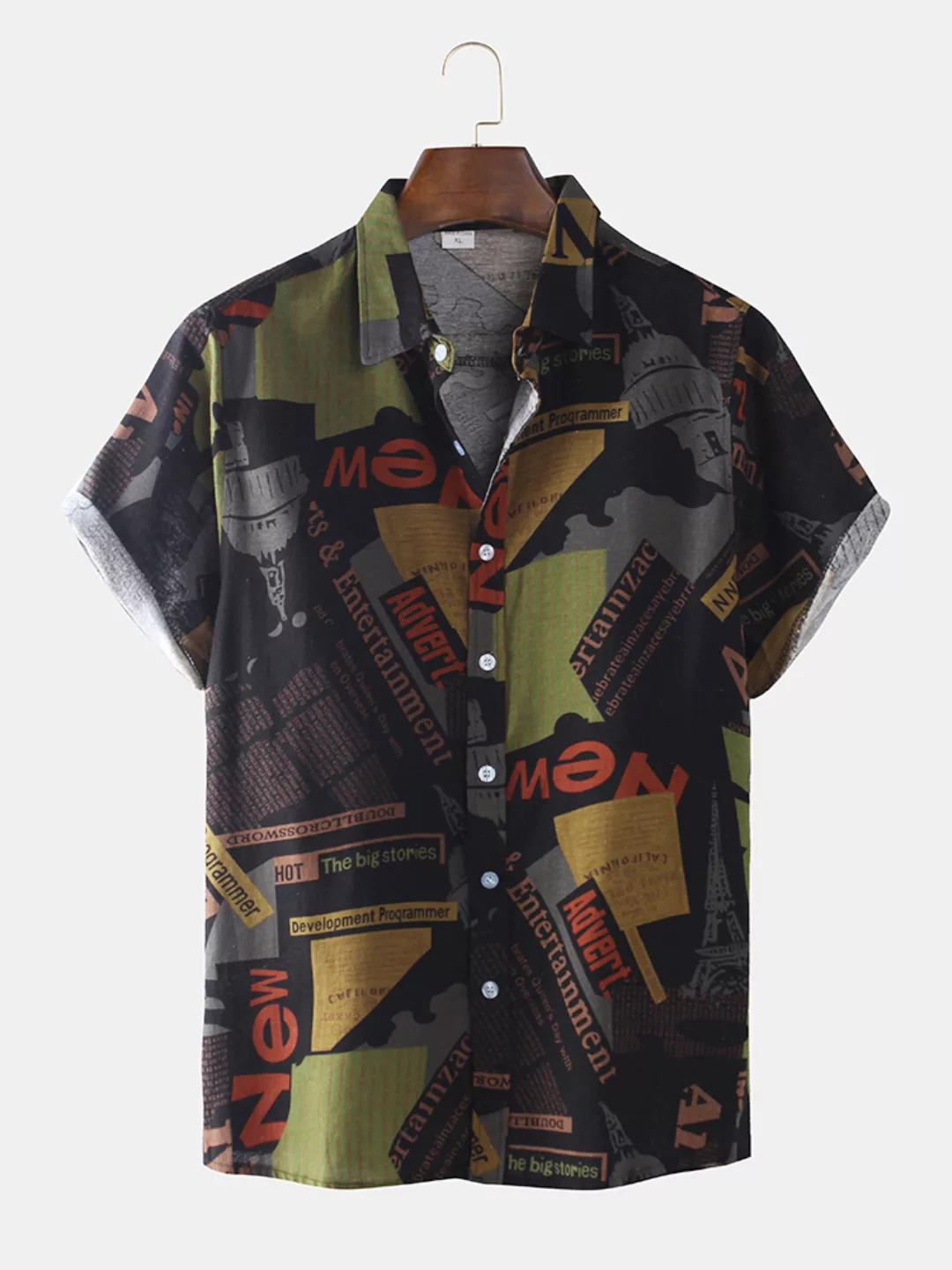 Herren Alphabetic Design Gedruckte Turn Down Kragen Kurzarm Casual Shirts günstig online kaufen