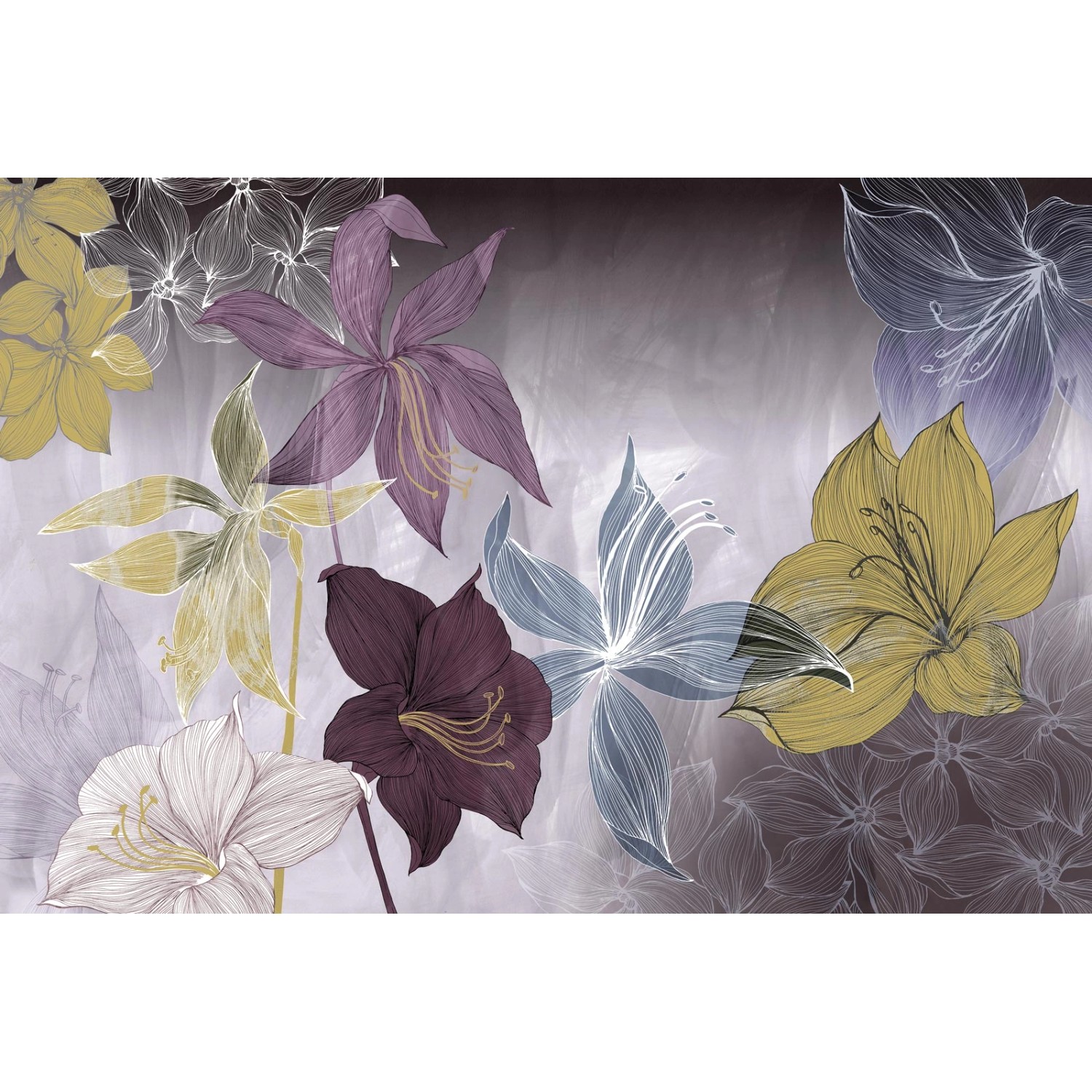 Bricoflor Vlies Blumentapete Modern Grafische Fototapete mit Lilien in Lila günstig online kaufen