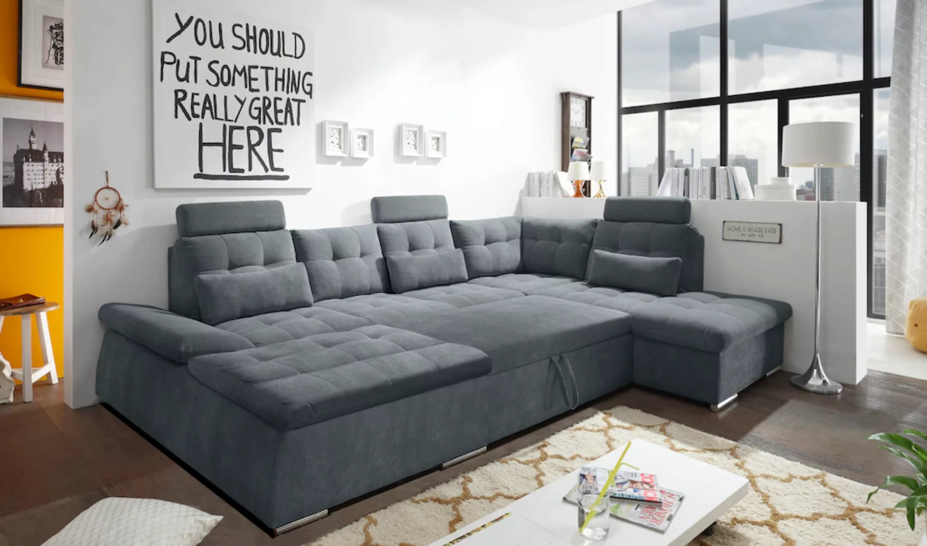 ED EXCITING DESIGN Wohnlandschaft "Nalo U-Form mit Bettfunktion, Bettkasten günstig online kaufen