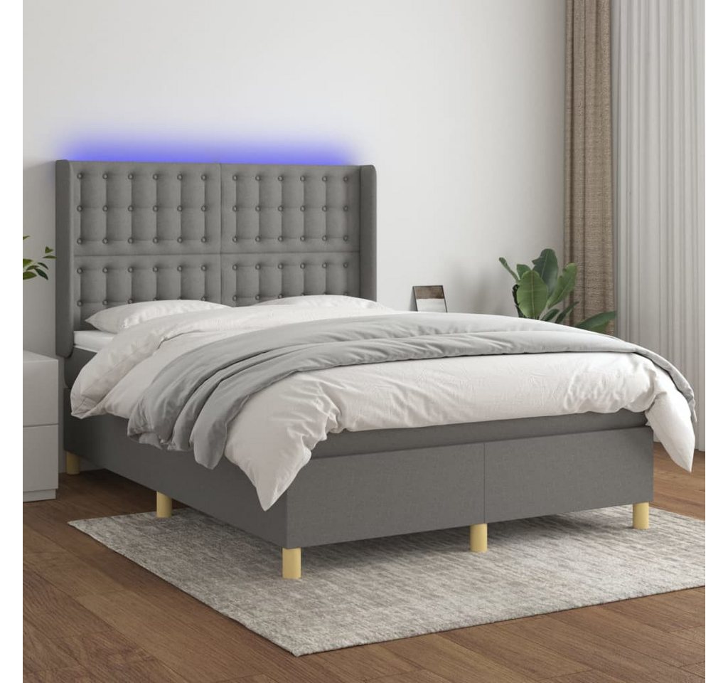 vidaXL Boxspringbett Boxspringbett mit Matratze LED Dunkelgrau 140x190 cm S günstig online kaufen