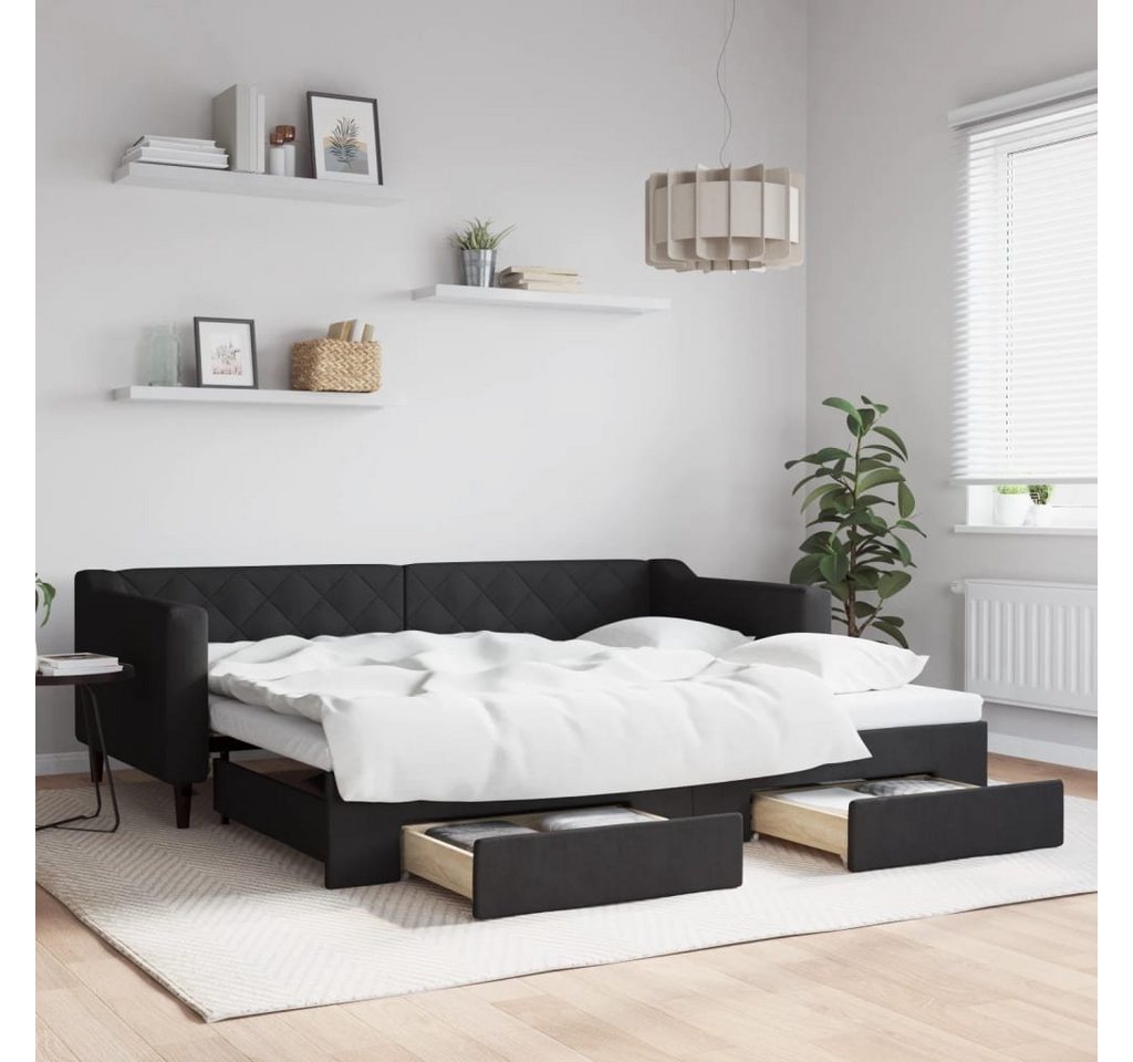 furnicato Bett Tagesbett Ausziehbar mit Schubladen Schwarz 90x200 cm Stoff günstig online kaufen