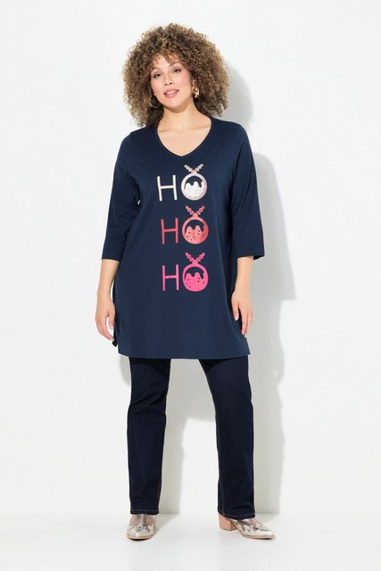 Ulla Popken Longshirt Longshirt Ho Ho Ho A-Linie V-Ausschnitt 3/4-Arm günstig online kaufen