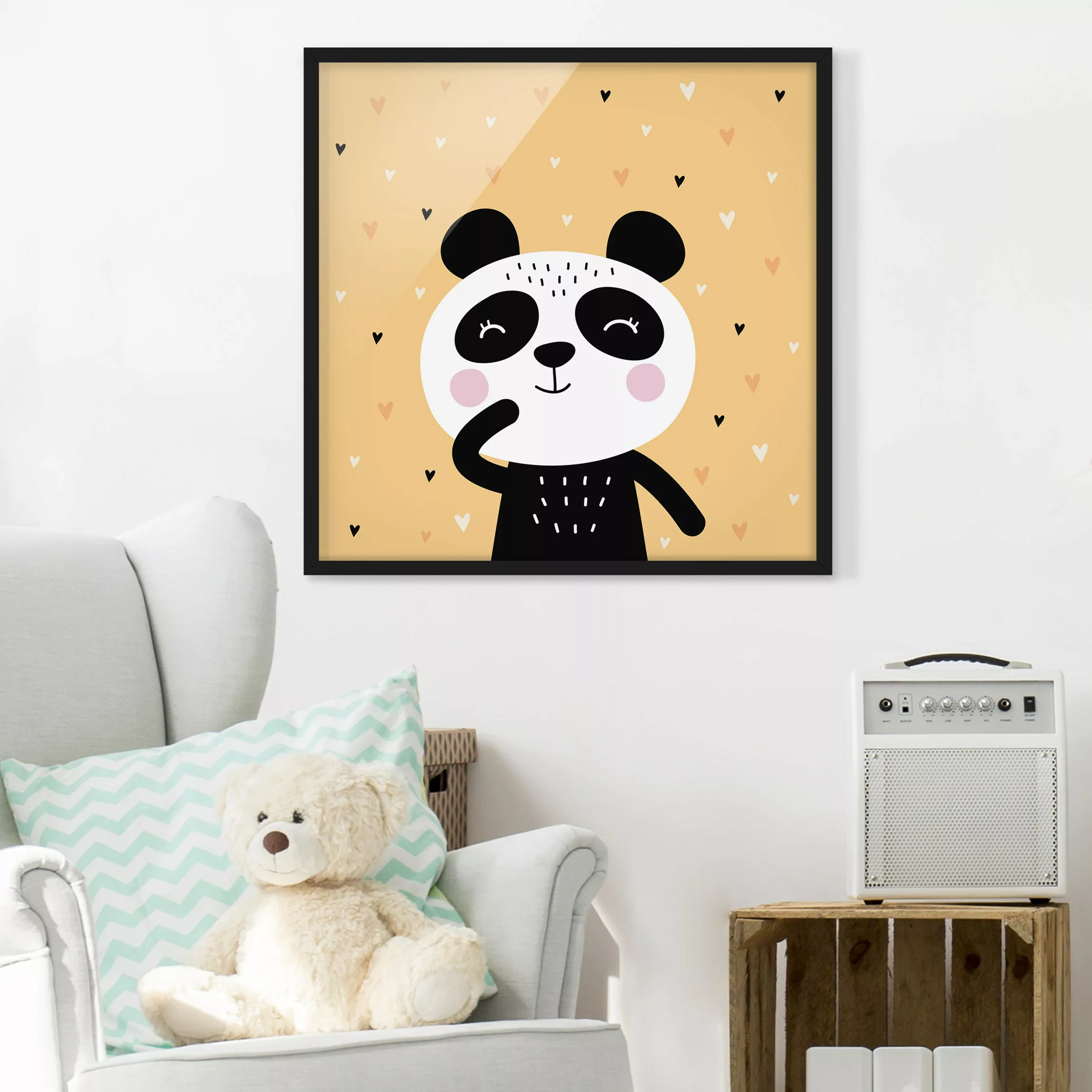 Bild mit Rahmen Kinderzimmer - Quadrat Der glückliche Panda günstig online kaufen