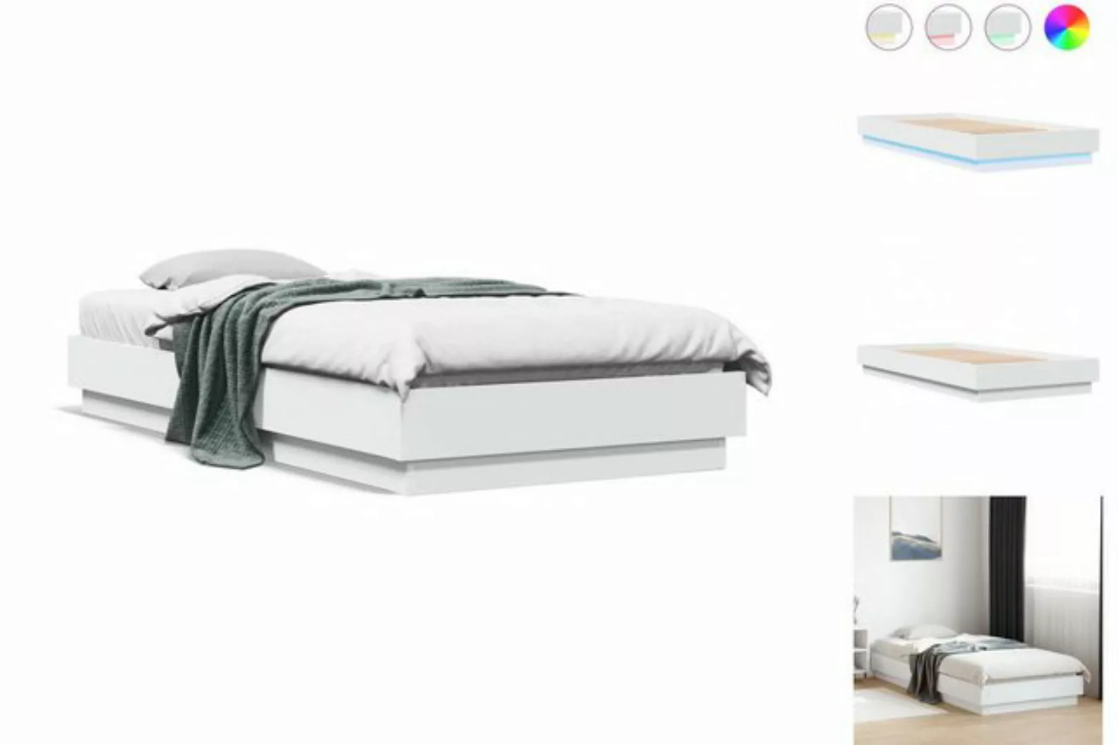 vidaXL Bettgestell Bettgestell mit LED-Leuchten Weiß 100x200 cm Bett Bettge günstig online kaufen