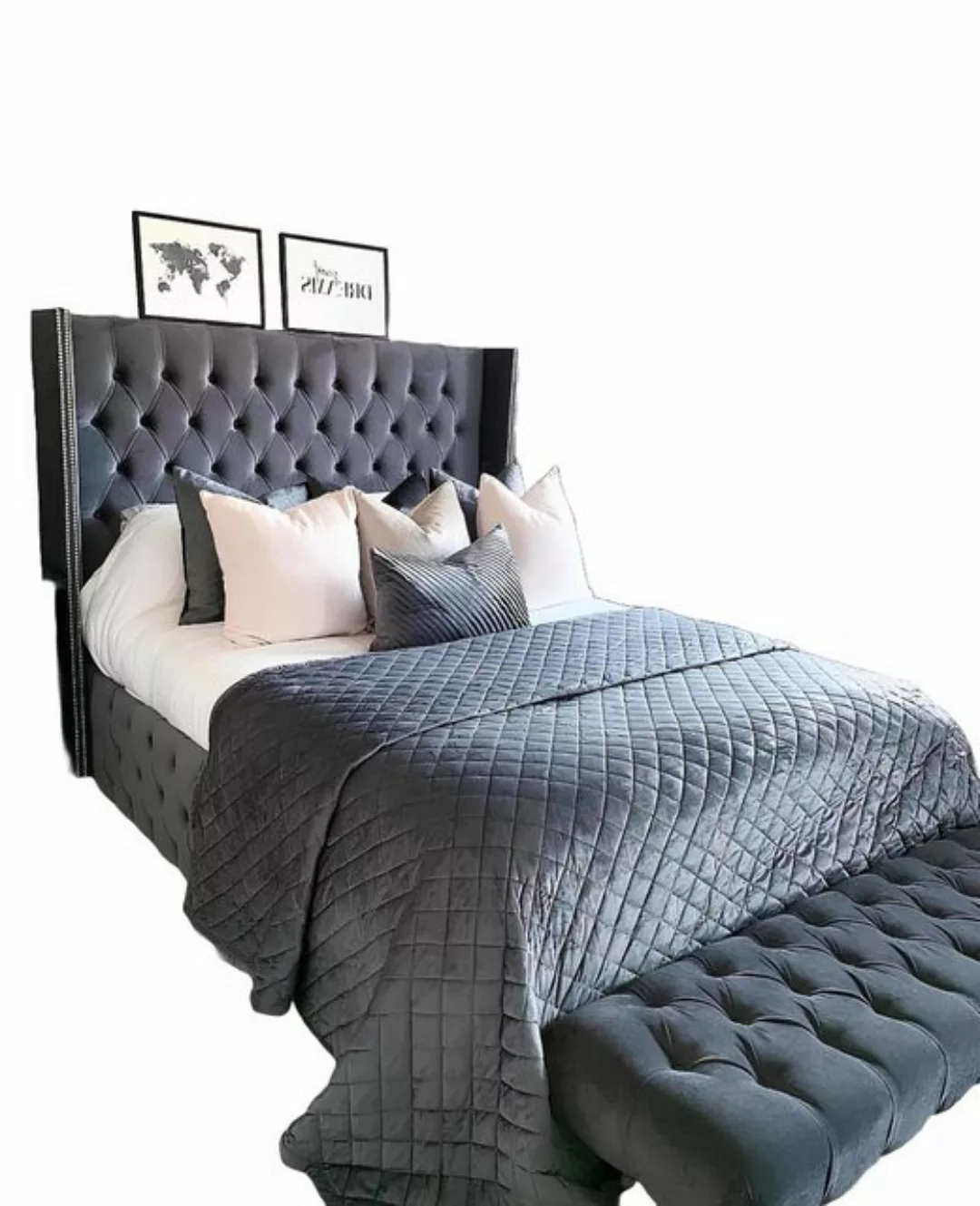 Xlmoebel Bett Chesterfield Stoffbett mit gepolsterter Textil-Design für Dop günstig online kaufen