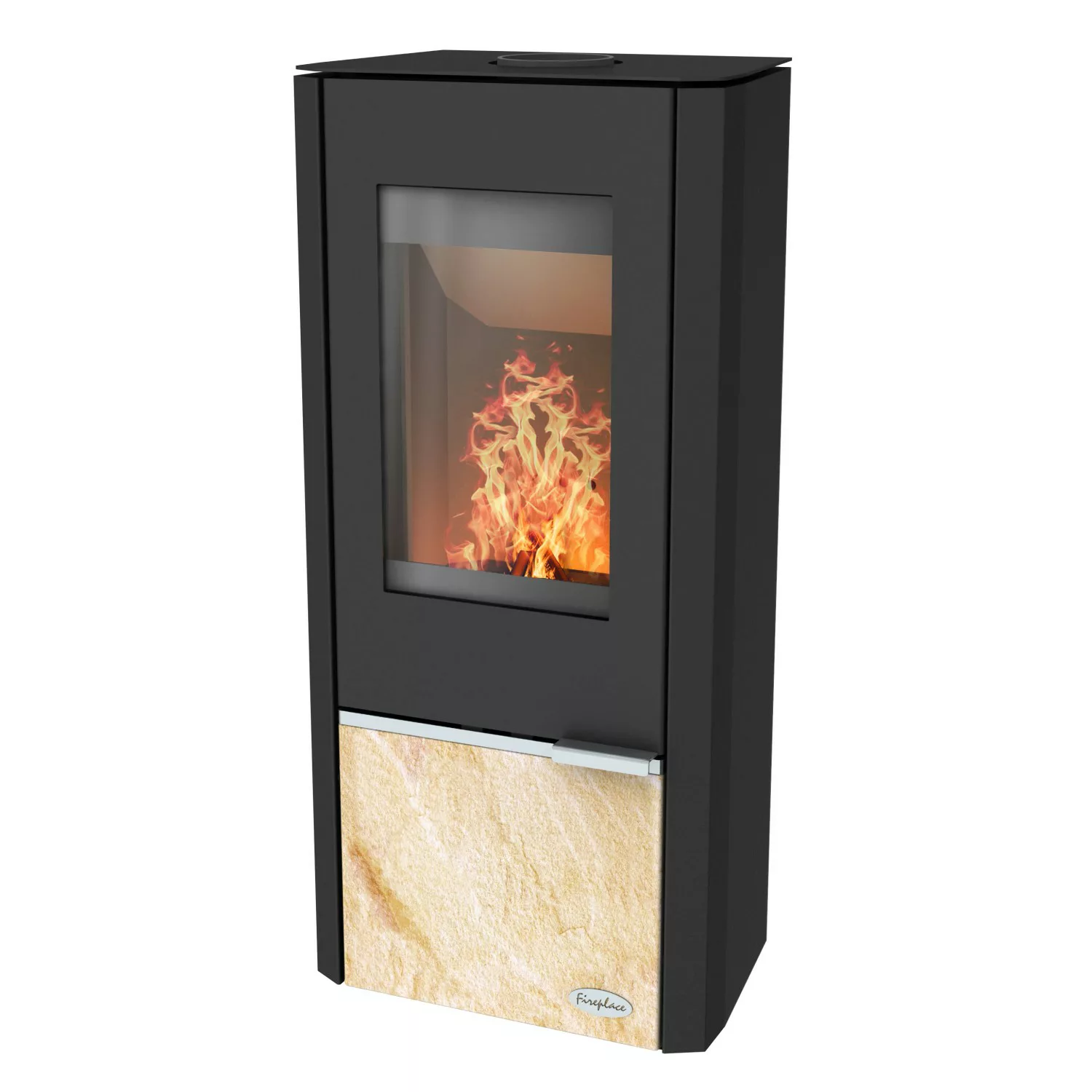 Fireplace Kaminofen KINGSTONE Stahl mit Sandsteine Sandstein Schwarz 6 kW günstig online kaufen