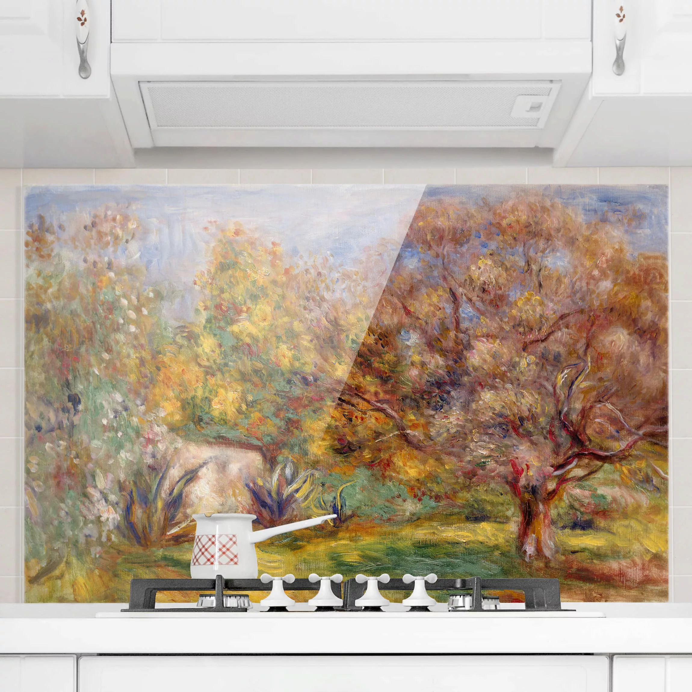 Glas Spritzschutz Kunstdruck - Querformat 3:2 Auguste Renoir - Garten mit O günstig online kaufen