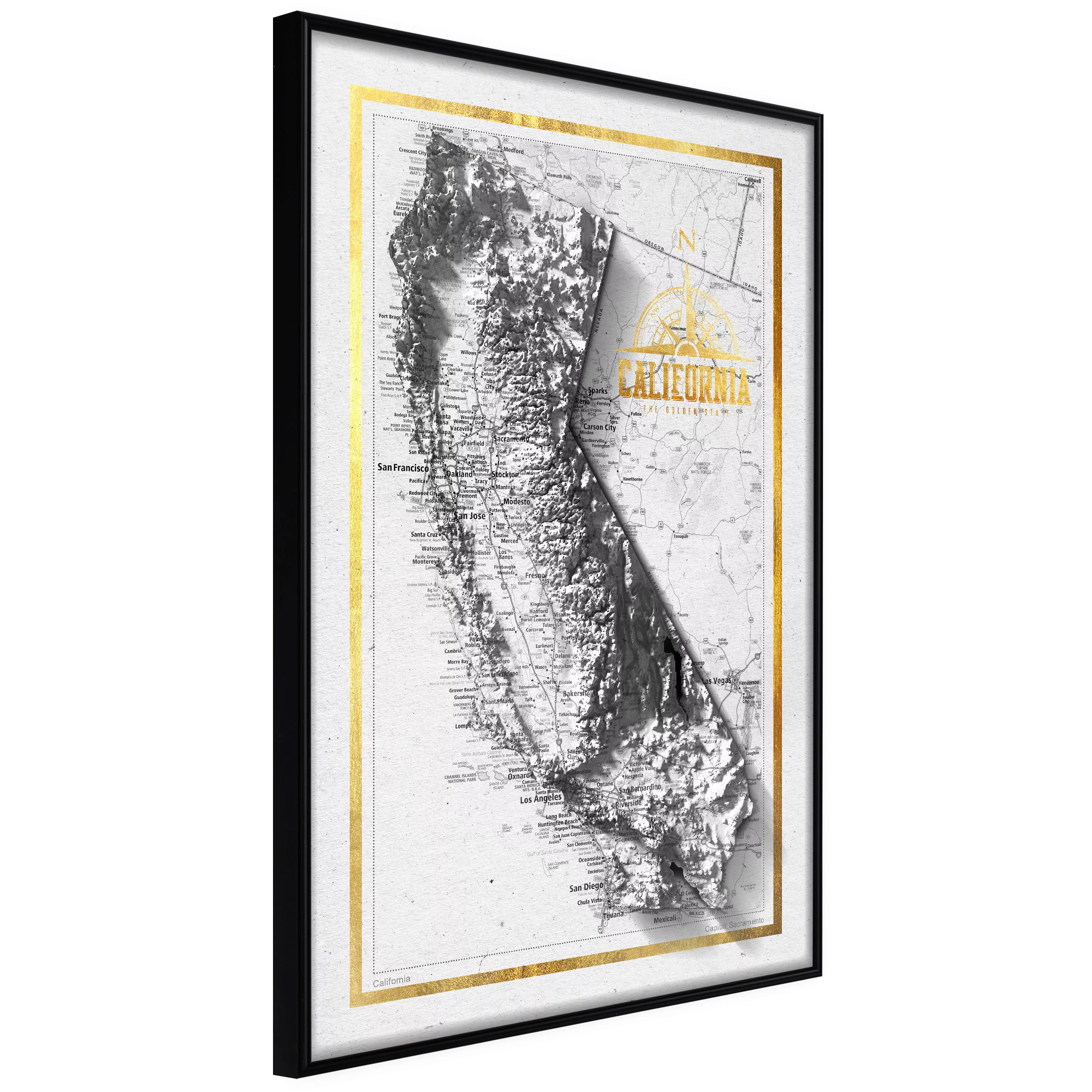 Poster - Raised Relief Map: California günstig online kaufen