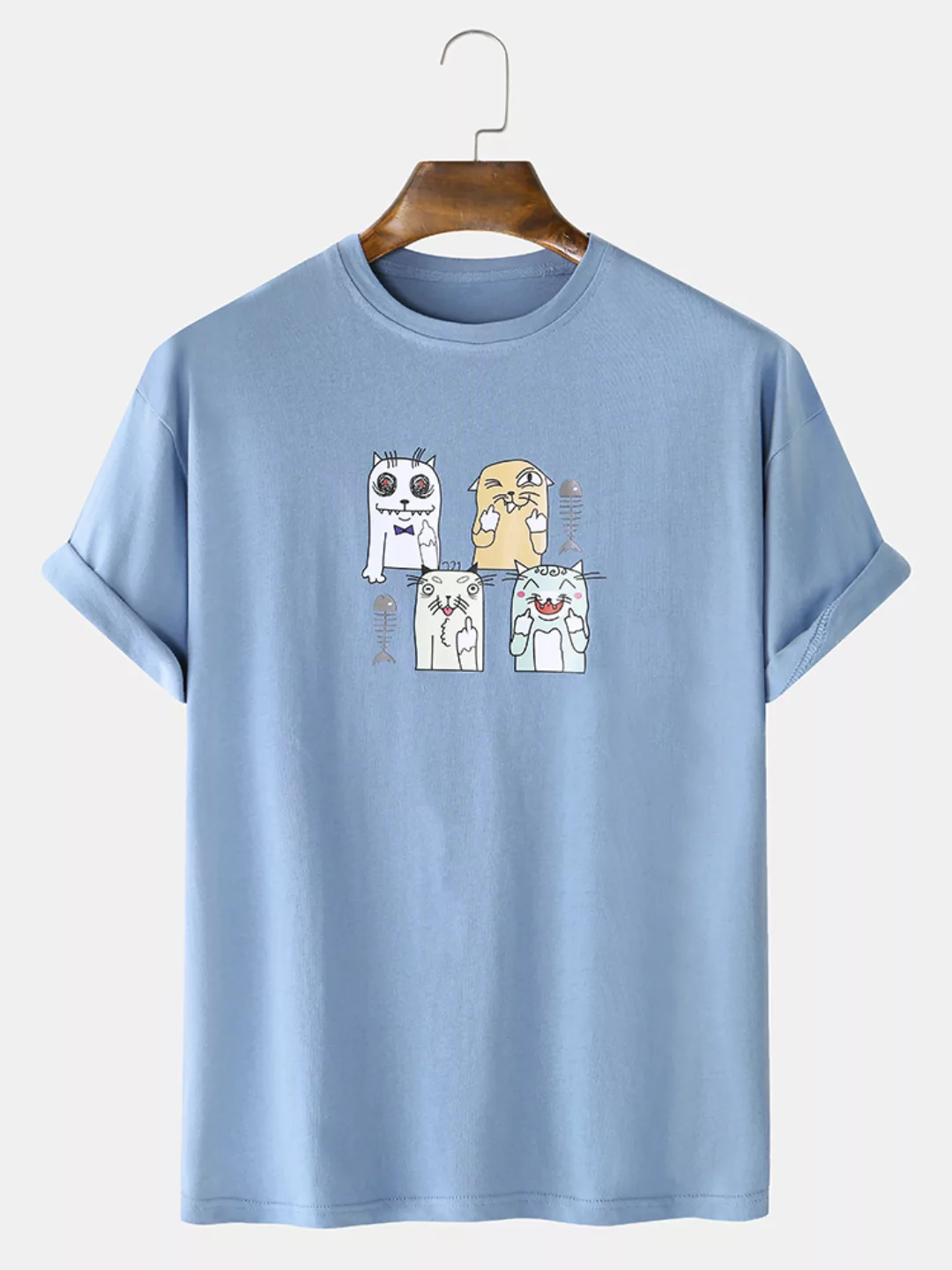 Herren Cartoon Katze Print Baumwolle Kurzarm T-Shirts günstig online kaufen