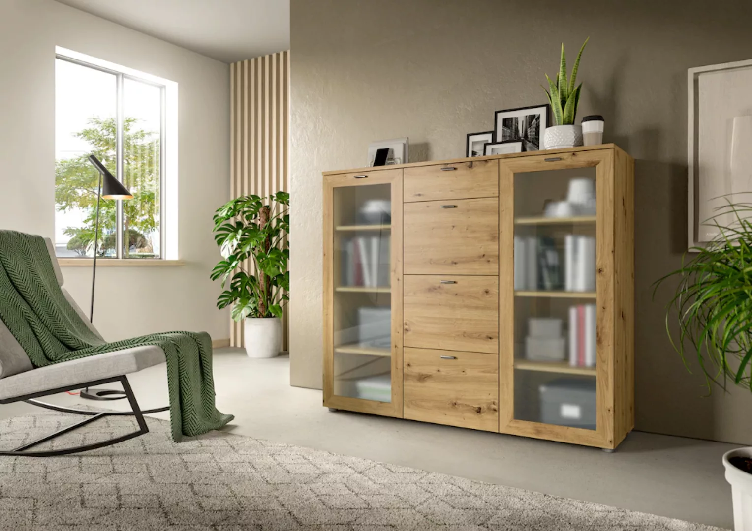 INOSIGN Highboard "Onex, Breite 135 cm, mit Glastür, vielseitig einsetzbar" günstig online kaufen