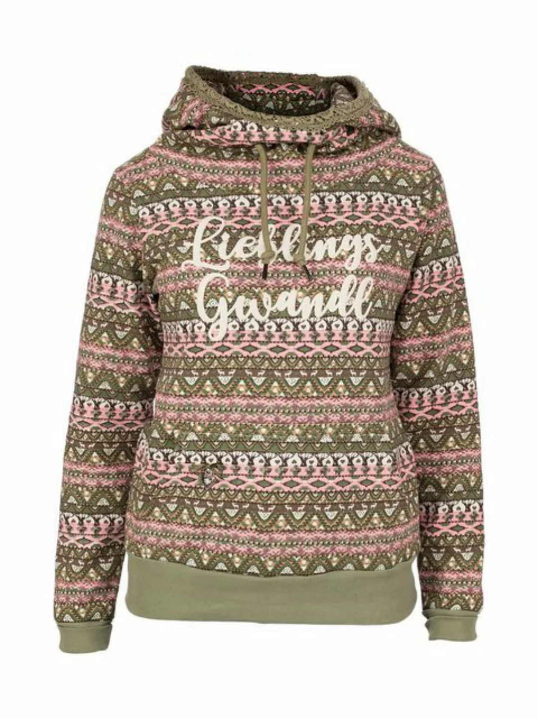 Hangowear Rundhalspullover Hoodie Damen - QUINNLEY - oliv/rosa gemustert günstig online kaufen