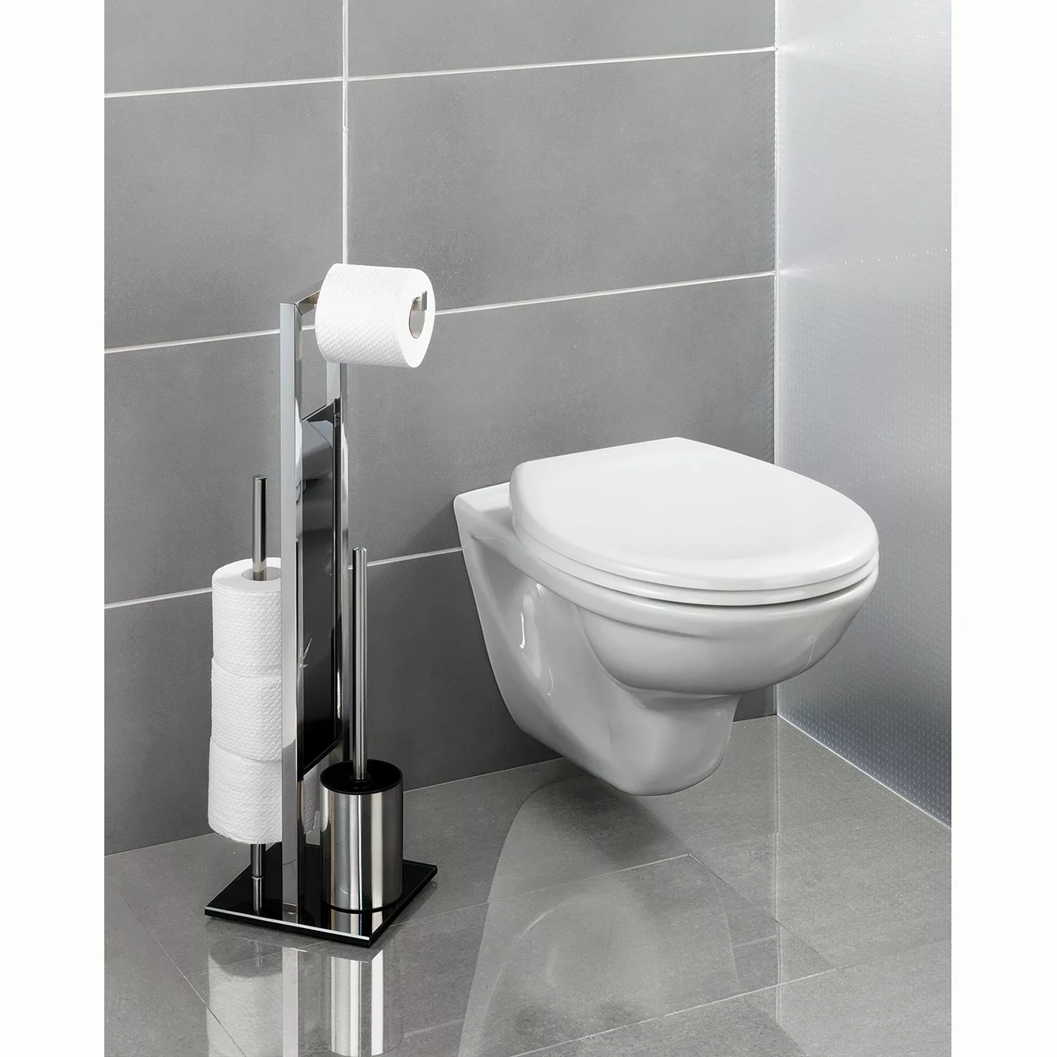 WENKO Stand WC-Garnitur Rivalta Edelstahl Glänzend, integrierter Toilettenp günstig online kaufen