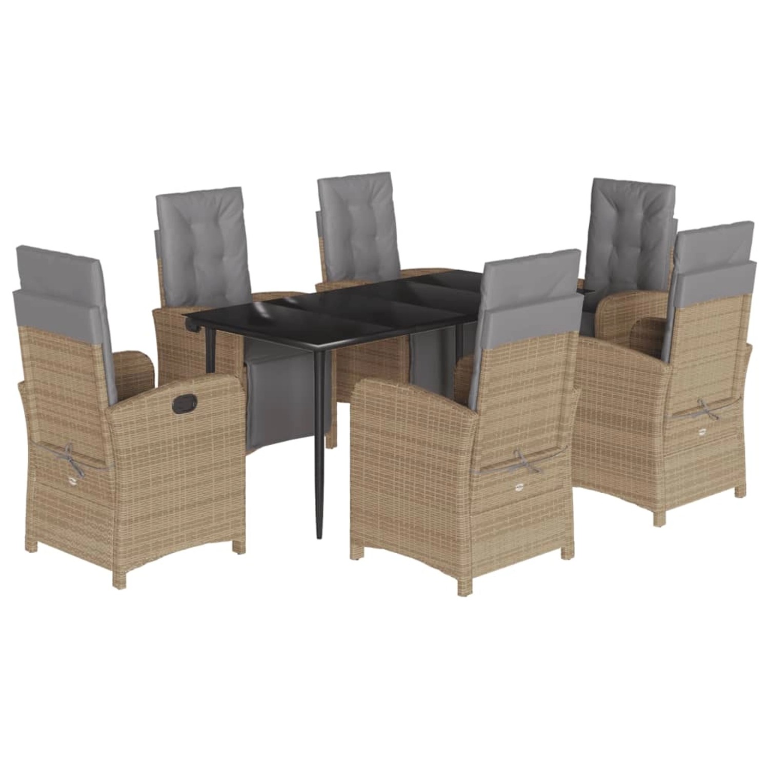 vidaXL 7-Tlg Garten-Essgruppe mit Kissen Beige Poly Rattan 3212588 günstig online kaufen